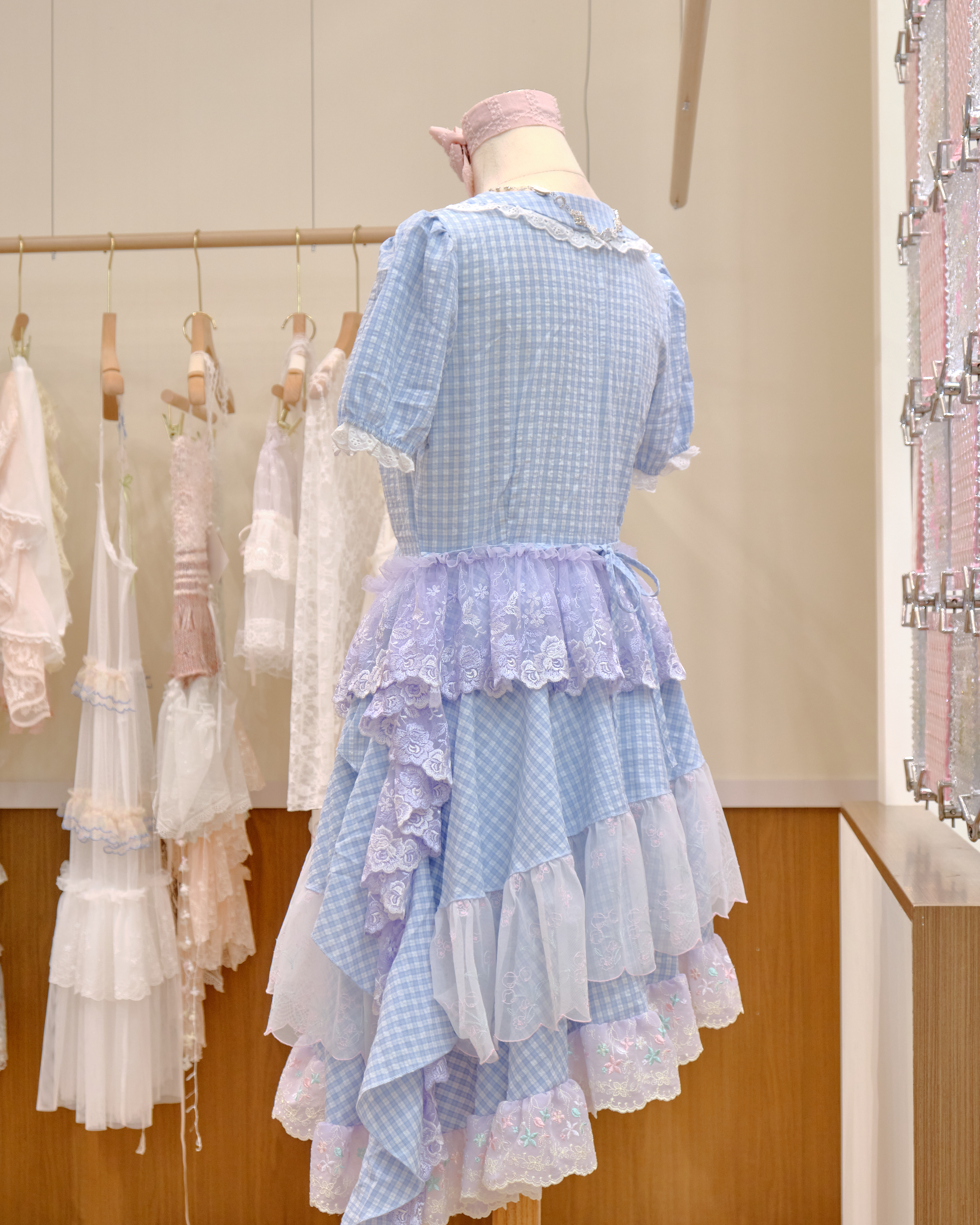 12664 Idol-Style Plaid Lace Irregular Cake Dress