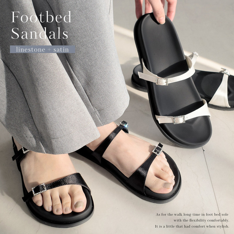 渡假時光 緞面水鑽雙帶涼鞋拖鞋【RYL104】