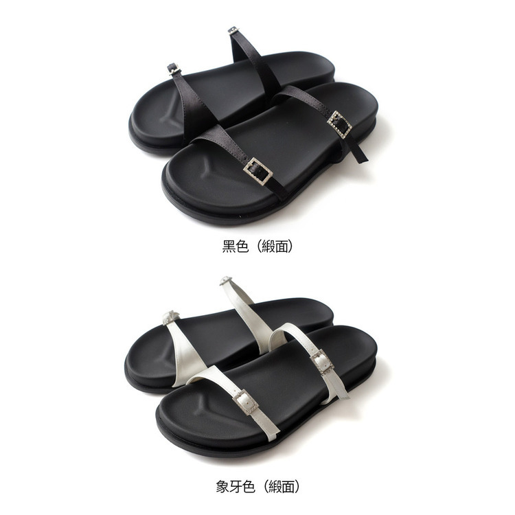 渡假時光 緞面水鑽雙帶涼鞋拖鞋【RYL104】