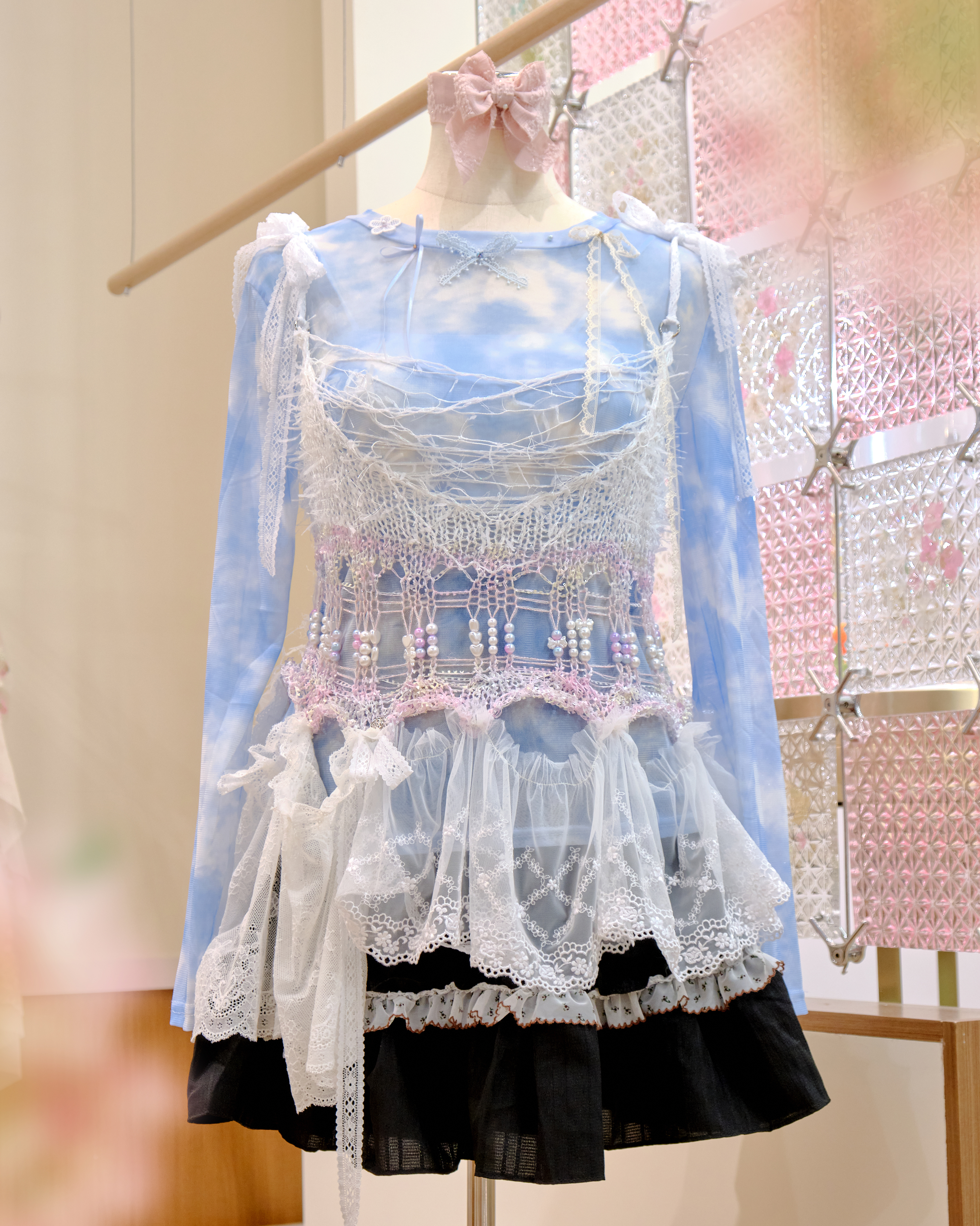 12654 Hand-Knitted Irregular Layered Lace Top Overlay