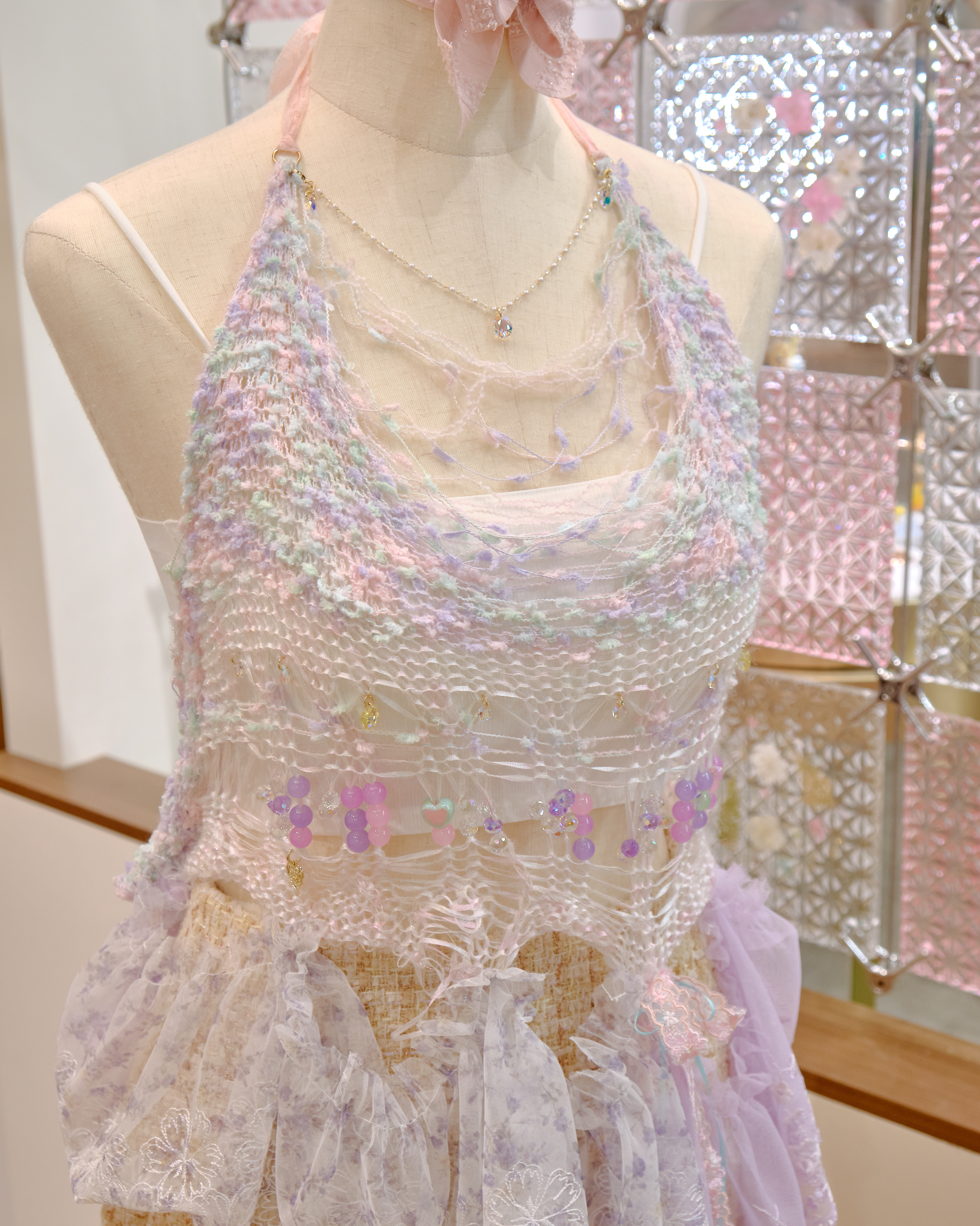 12657 Hand-Knitted Irregular Layered Lace Top Overlay