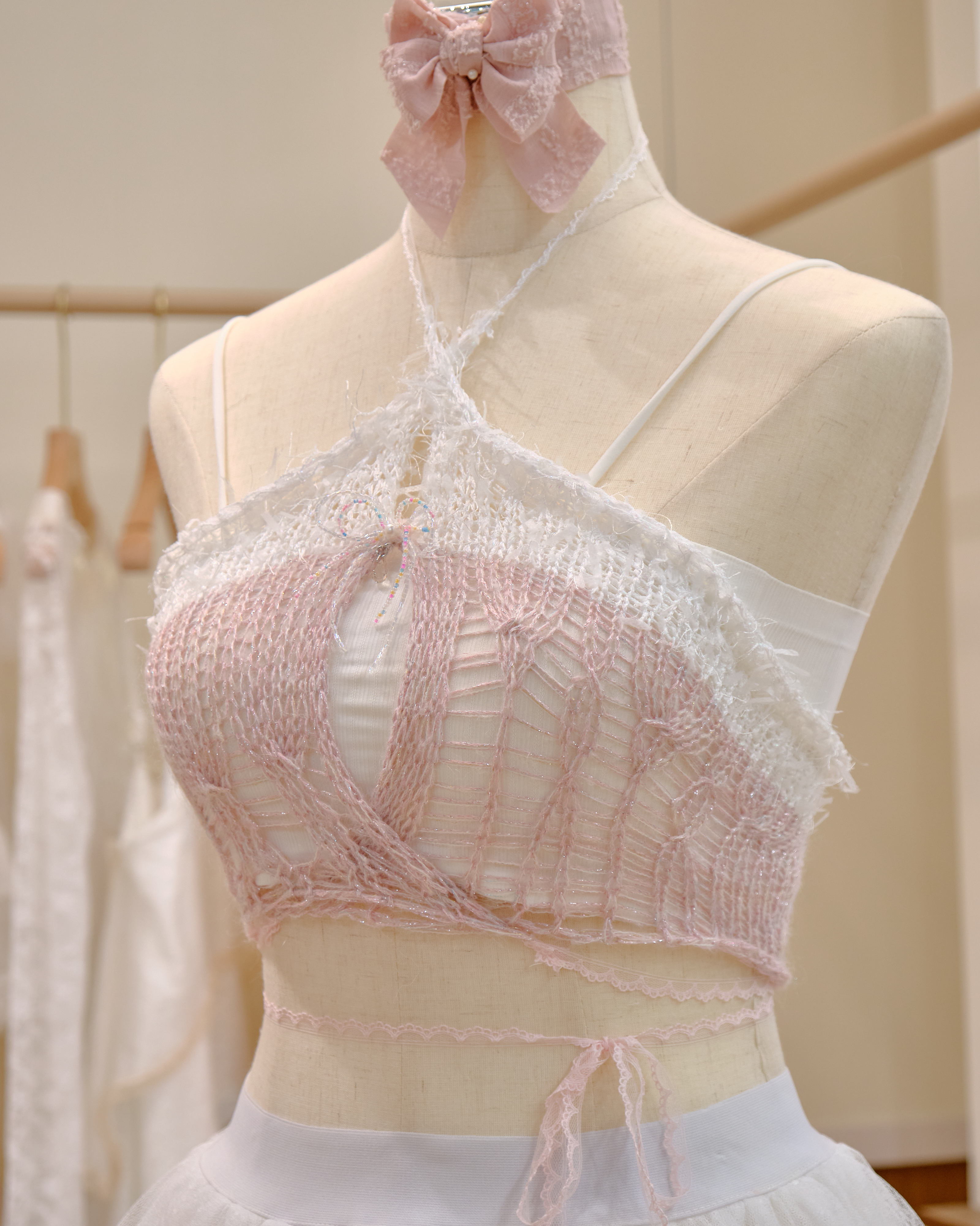 12647 Hand-Knitted Sexy High-Waist Tie-Neck Top