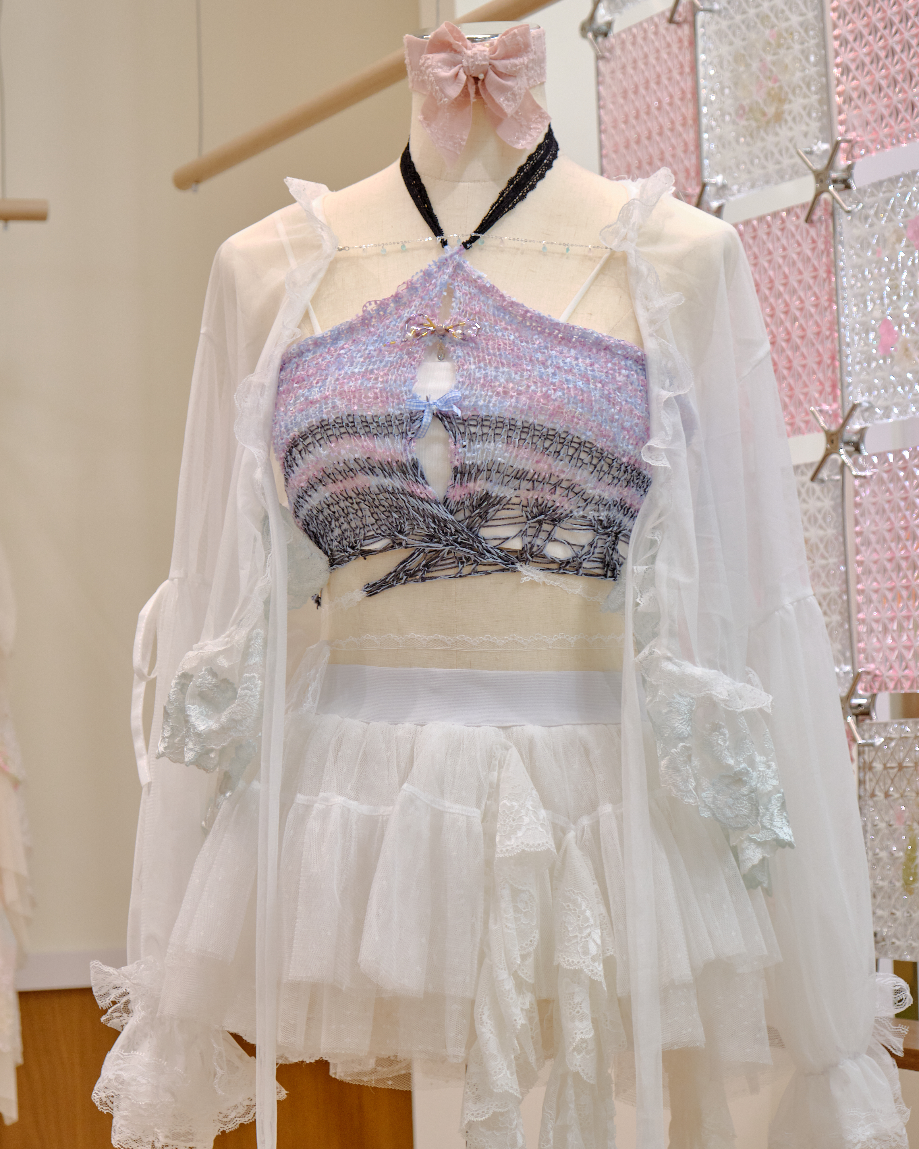 12648 Hand-Knitted Sexy High-Waist Tie-Neck Top