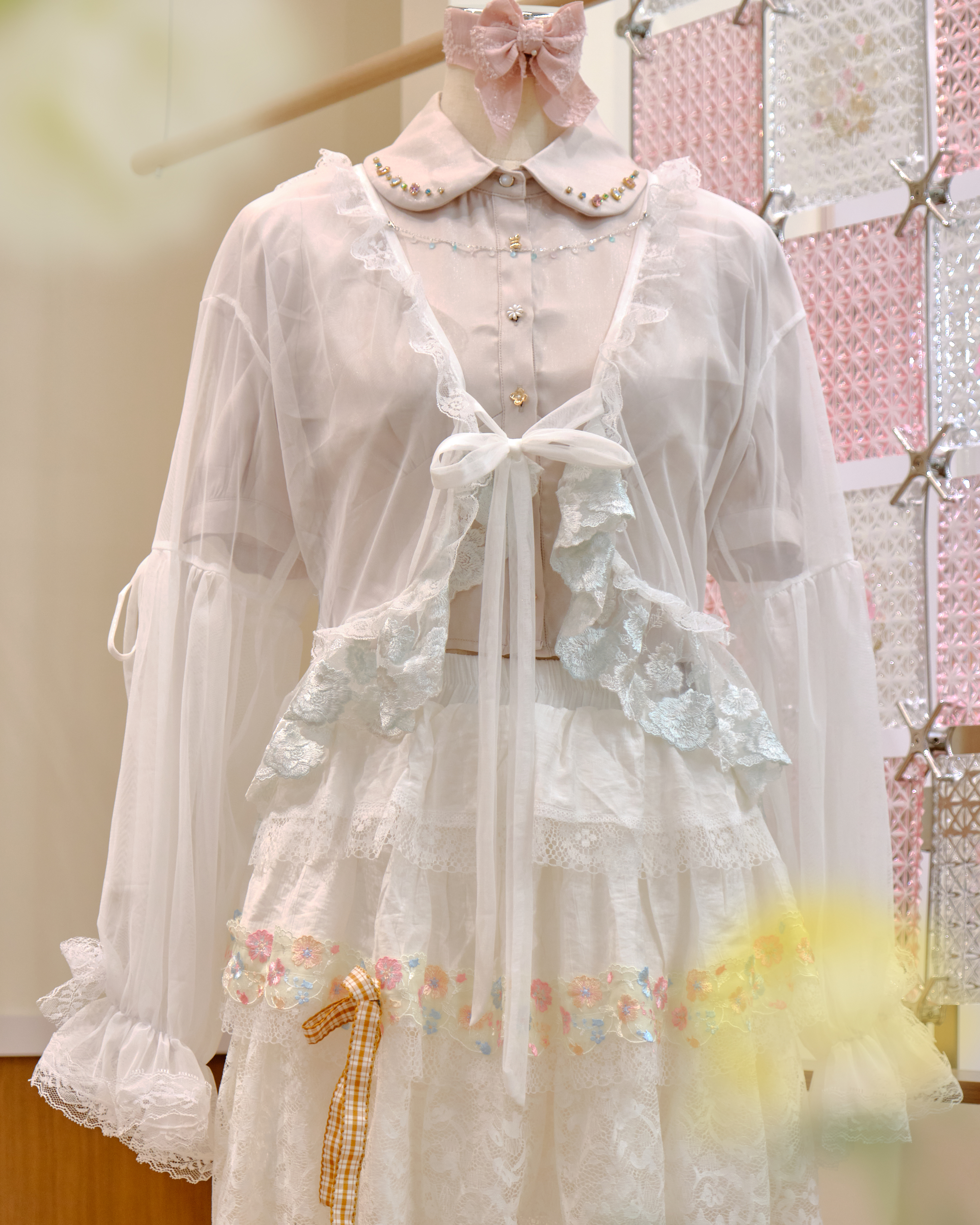 12644 Lace Ruffle Collar Flared Sleeve Thin Jacket with Cute Rabbit Ears