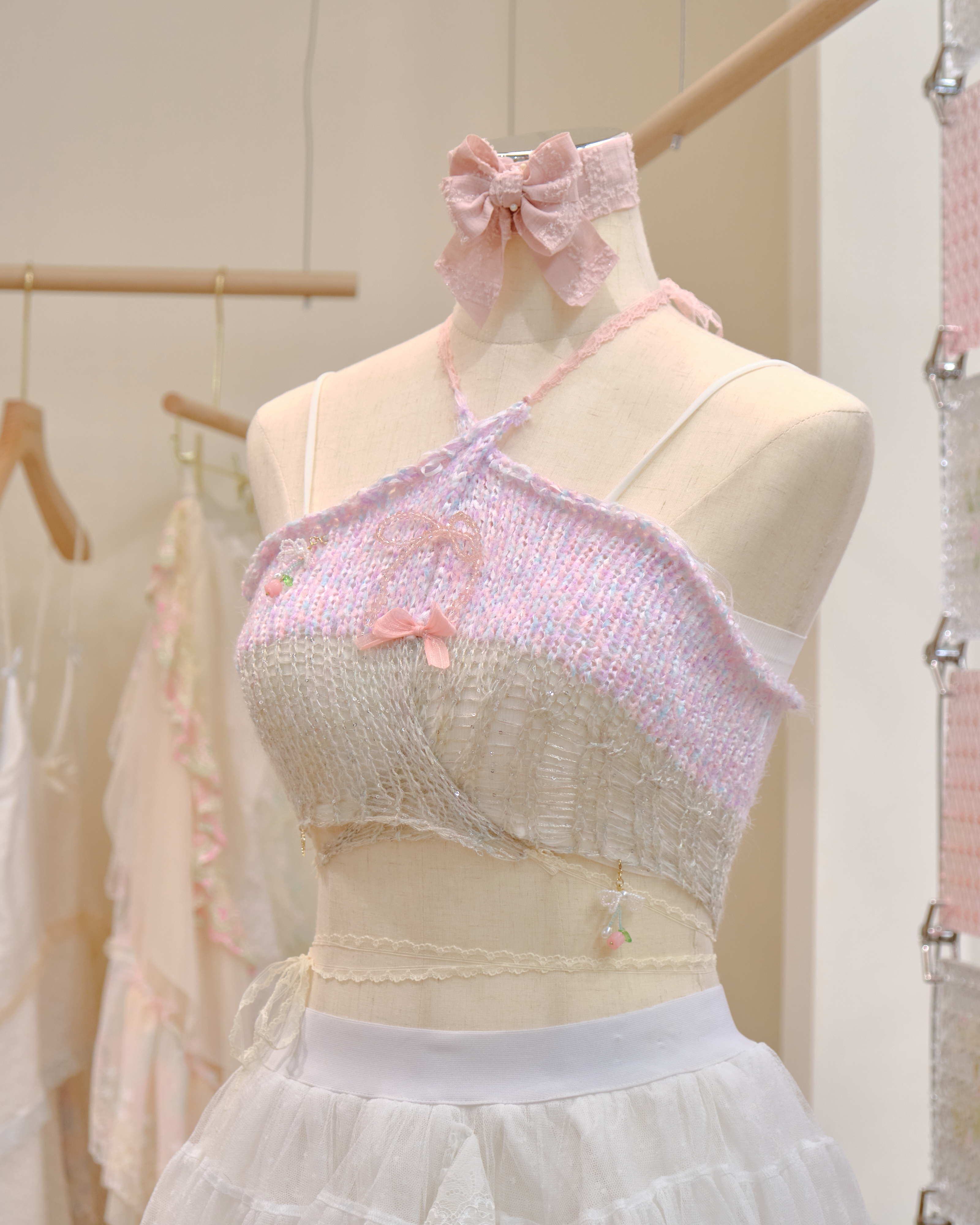 12646 Hand-Knitted Sexy High-Waist Tie-Neck Top