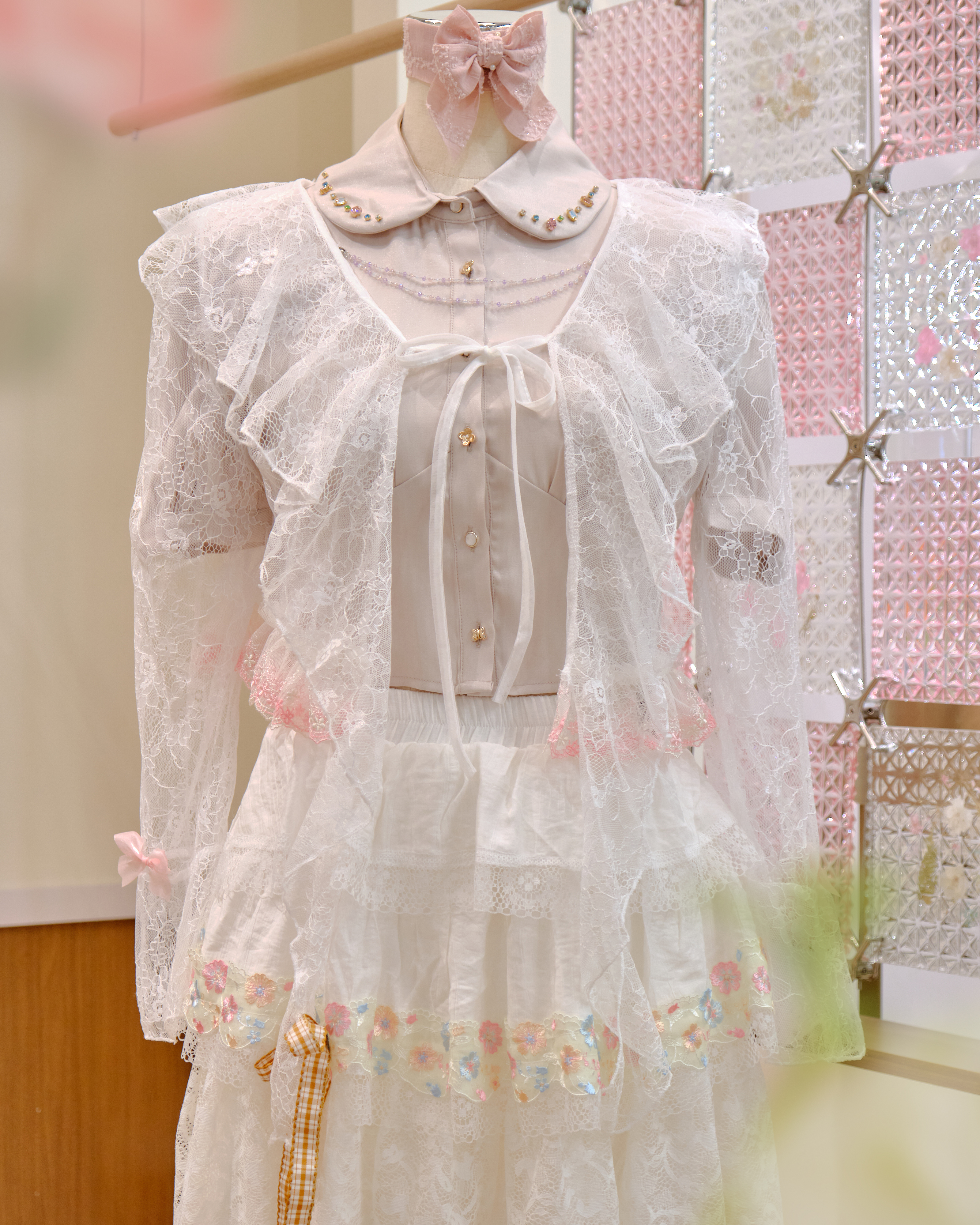 12643 Lace Ruffle Collar Flared Sleeve Thin Jacket with Cute Rabbit Ears