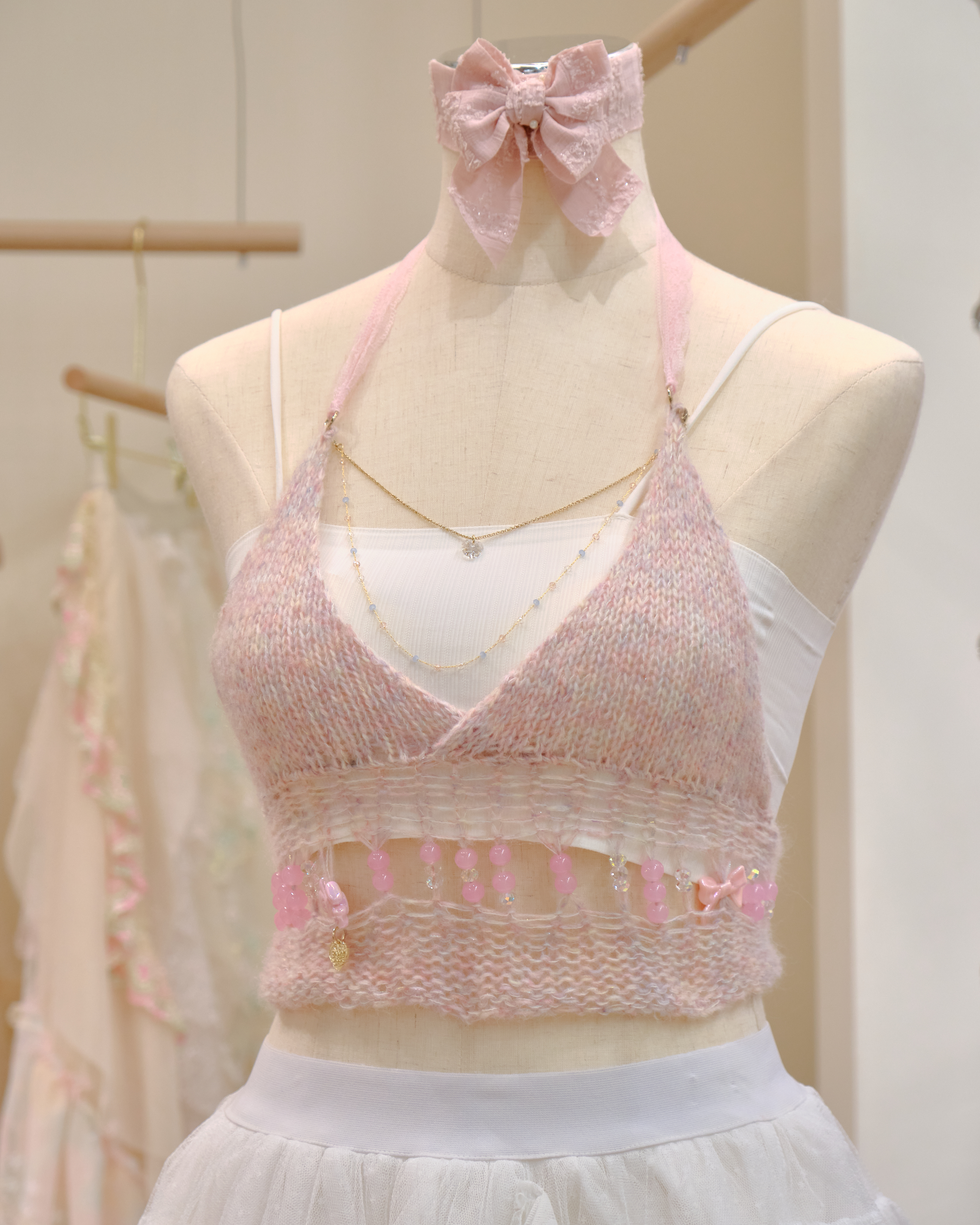 12645 Hand-Knitted Sexy High-Waist Tie-Neck Top