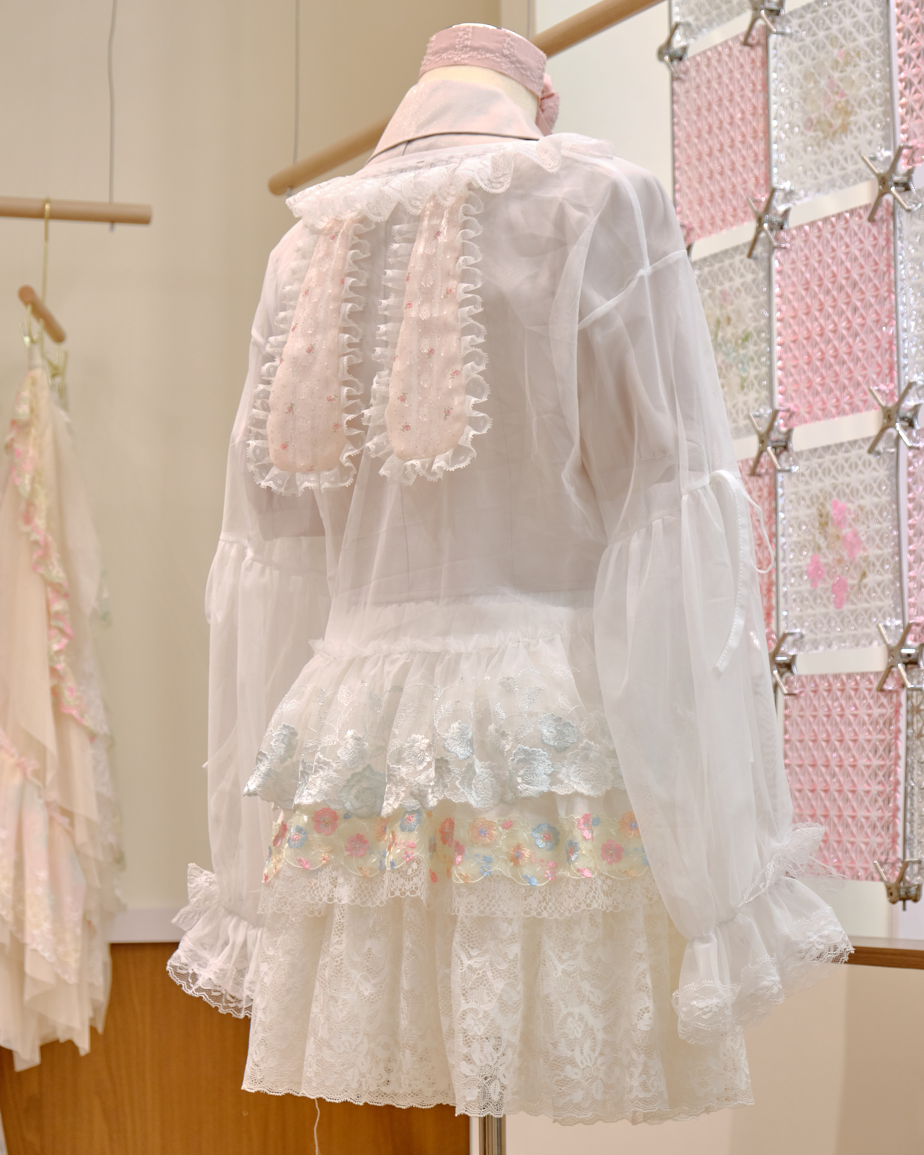 12644 Lace Ruffle Collar Flared Sleeve Thin Jacket with Cute Rabbit Ears