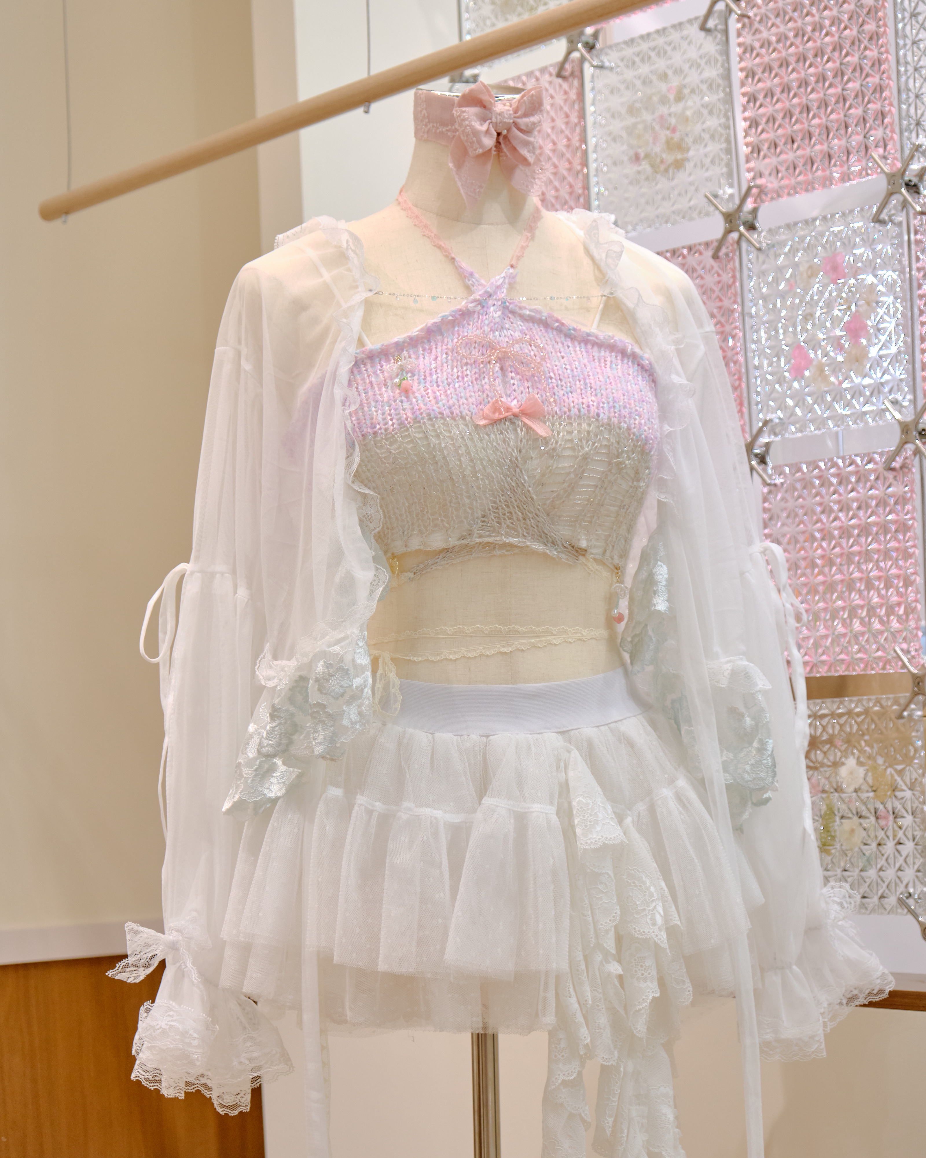 12646 Hand-Knitted Sexy High-Waist Tie-Neck Top