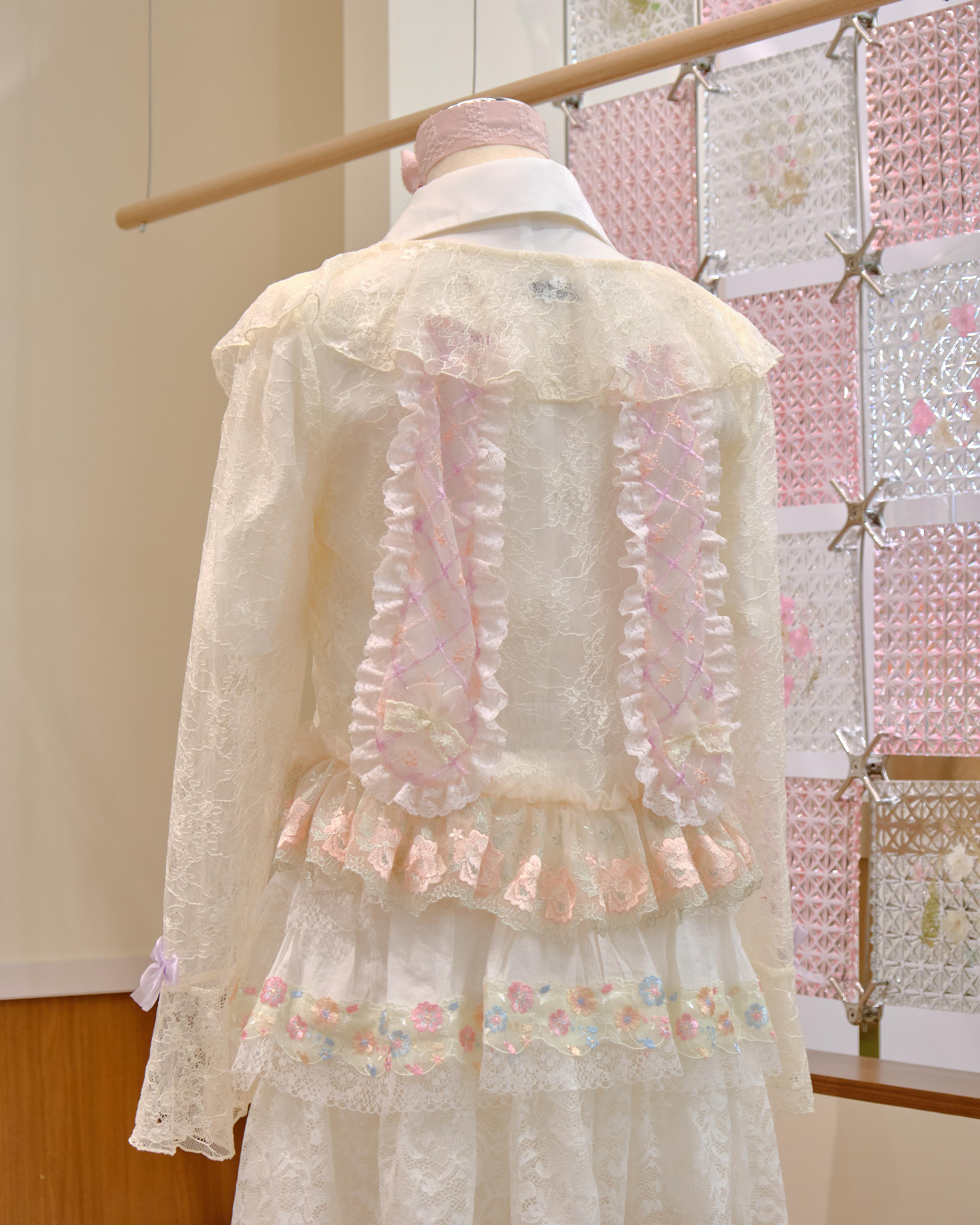 12642 Lace Ruffle Collar Flared Sleeve Thin Jacket with Cute Rabbit Ears