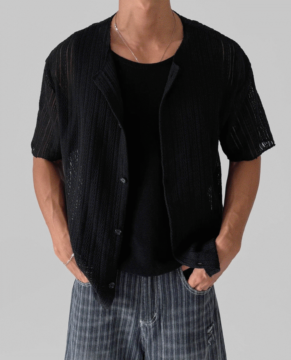 蕾絲圓領短袖襯衫