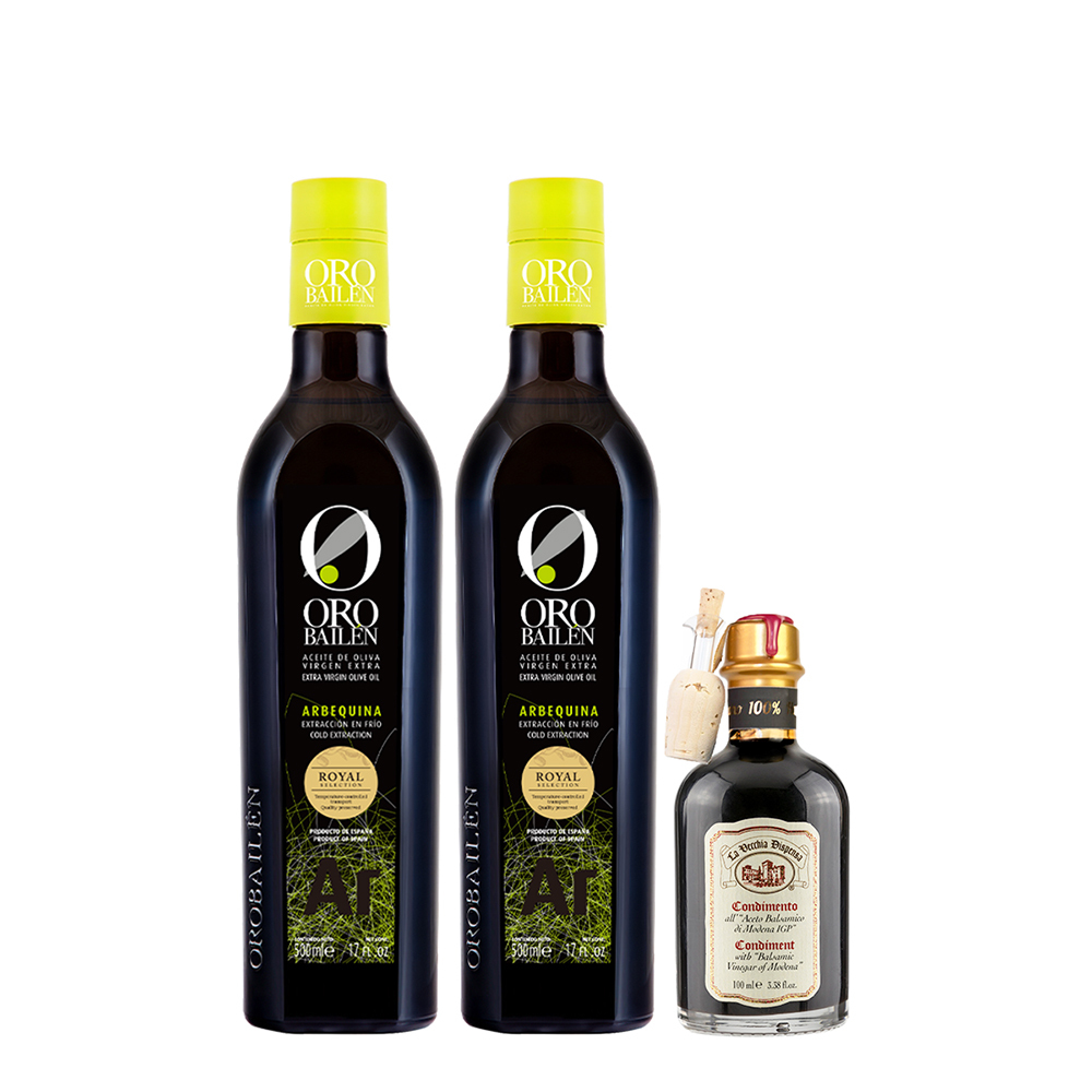 【本週限定】皇嘉特級冷壓初榨橄欖油Arbequina 500ml*2+典釀義大利經典十年巴薩米克醋100ml