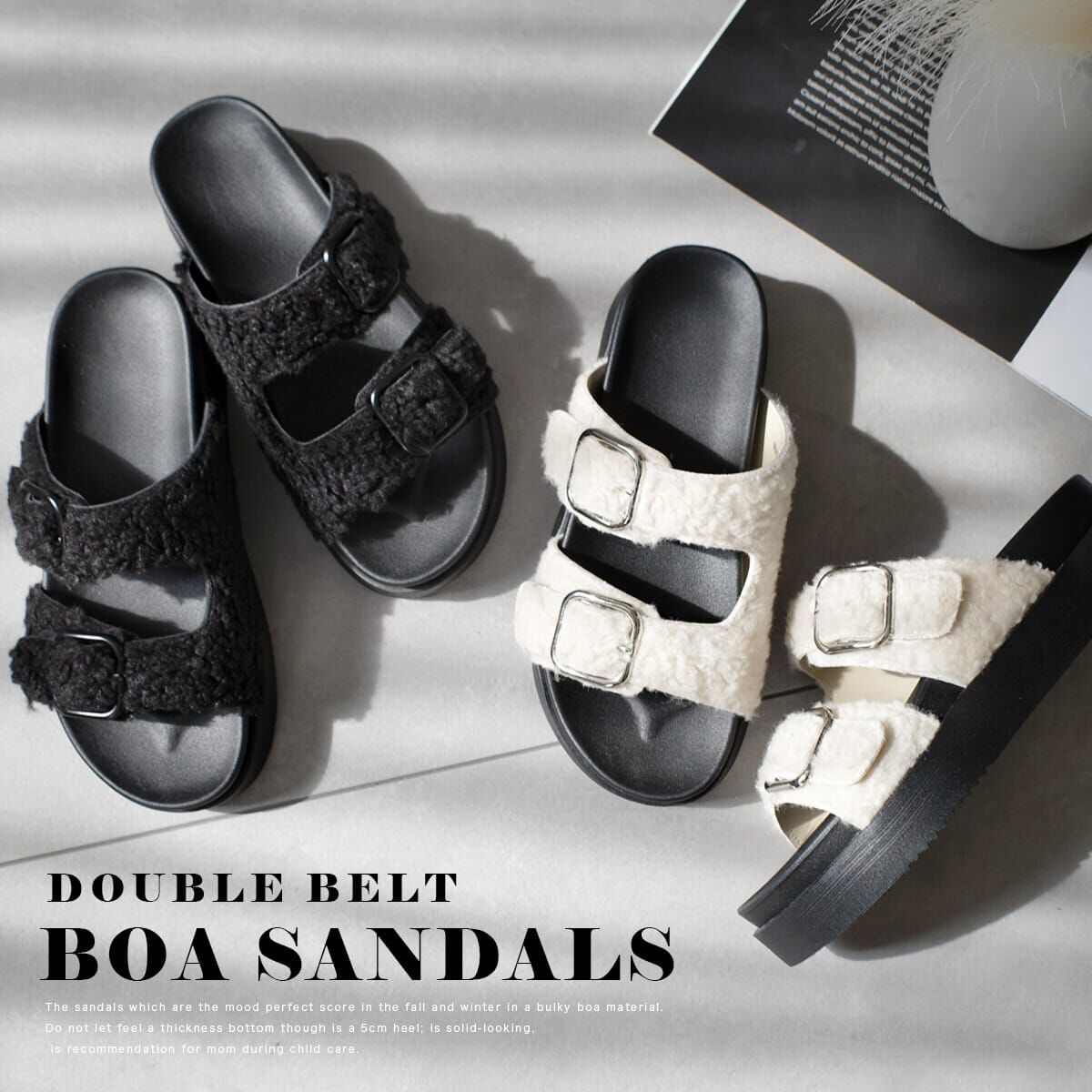 溫暖如雲 雙帶厚底毛絨涼鞋【FX2133】