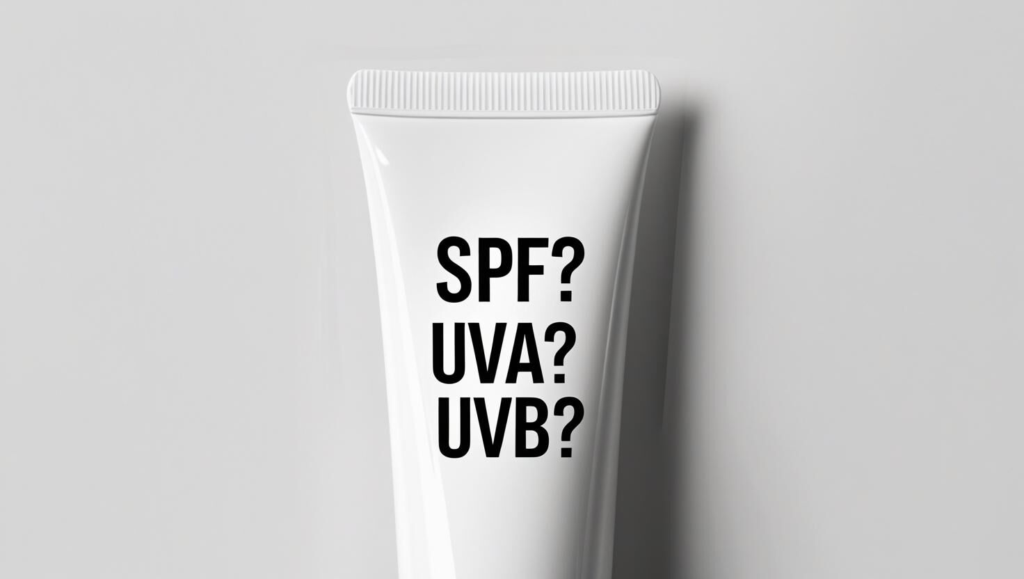 白底防曬乳包裝上印有SPF、UVA、UVB疑問字樣，讓大家了解防曬有哪些知識需要補充