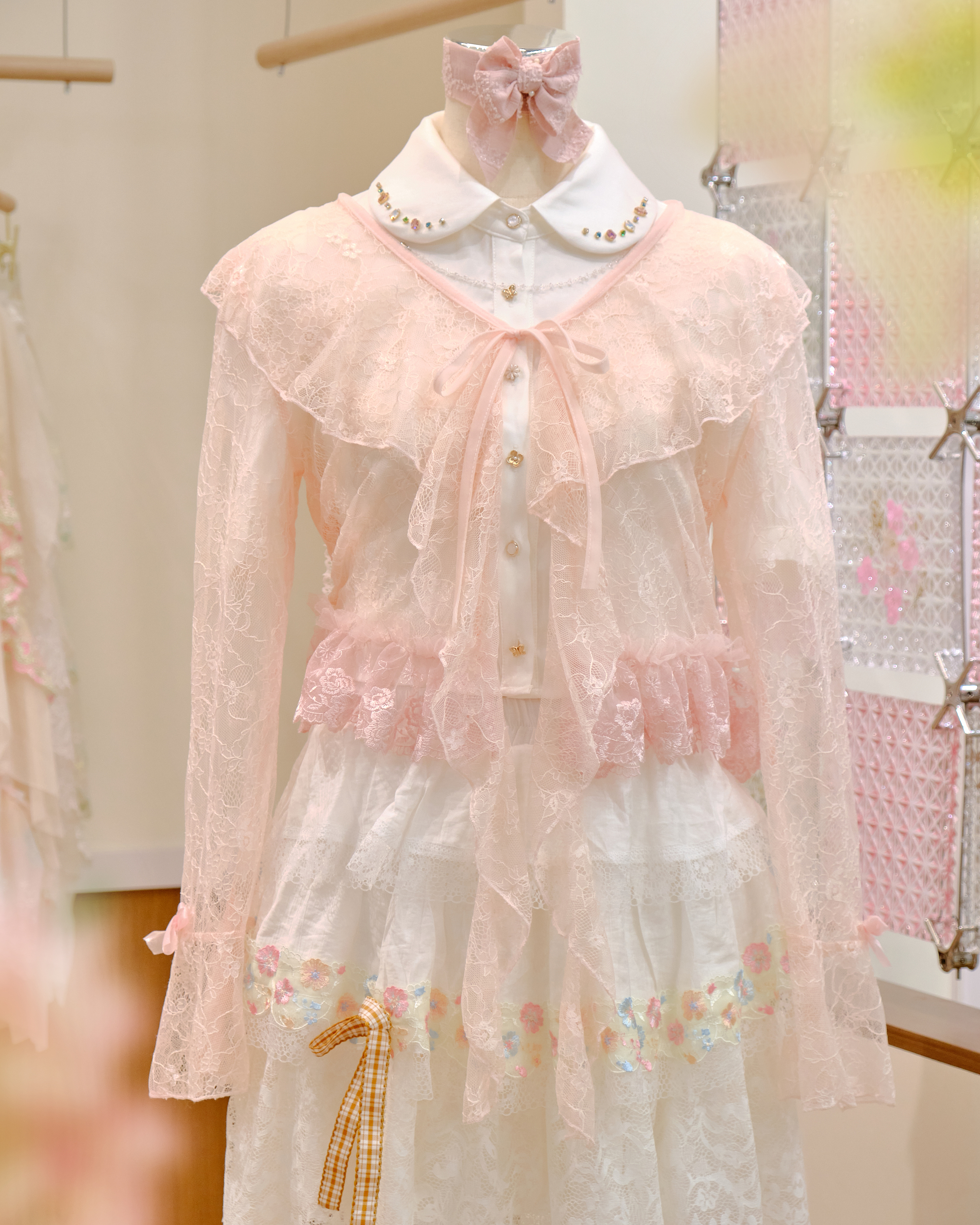12641 Lace Ruffle Collar Flared Sleeve Thin Jacket with Cute Rabbit Ears