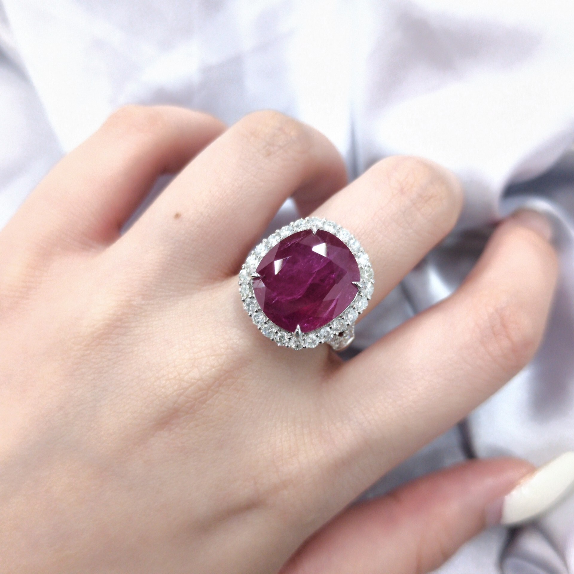 18K White Gold 11.96ct Ruby and Diamond Ring