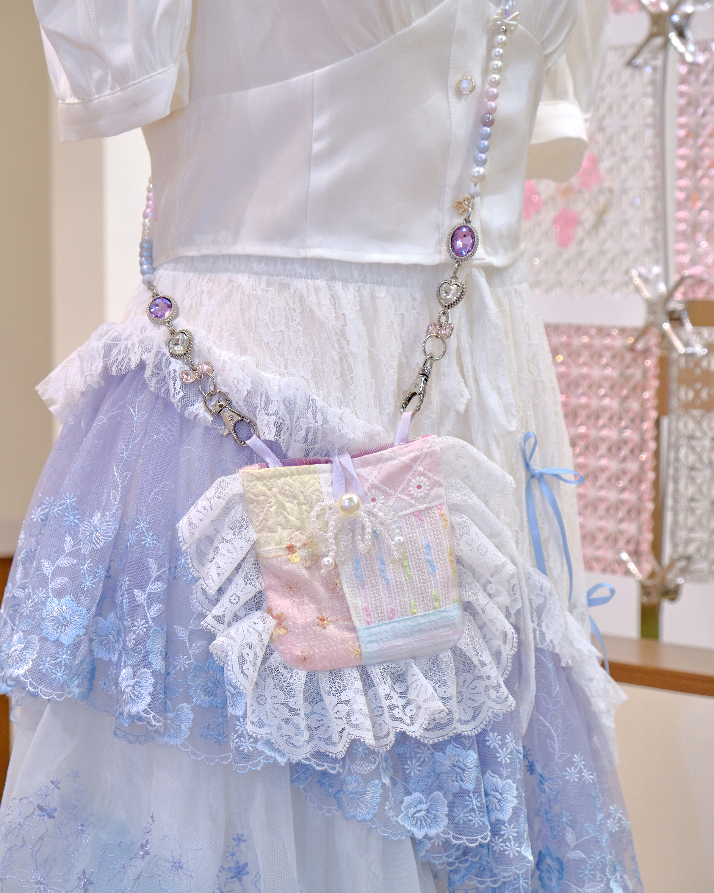 12638 Cute Mini Patchwork Crossbody Bag with Multi-Use Strap/Waist Chain/Bracelet