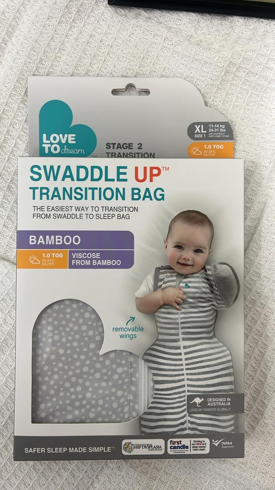 Love To Dream | SWADDLE UP™ 可拆袖竹纖維 (第二階段) 1.0 TOG XL 灰色