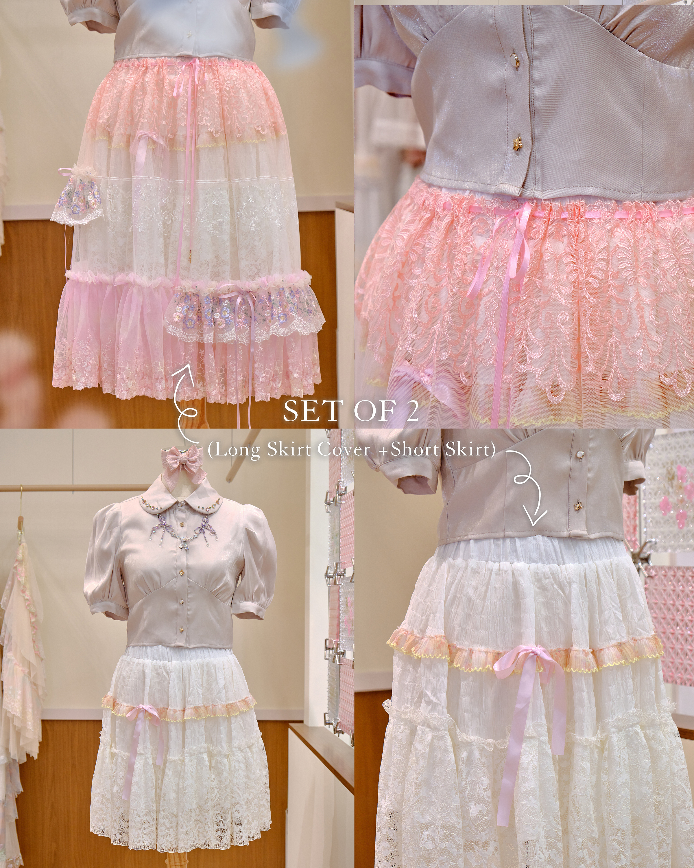 12606 2-in-1 Lace Short Skirt Pants and Sheer Skirt Cover Set