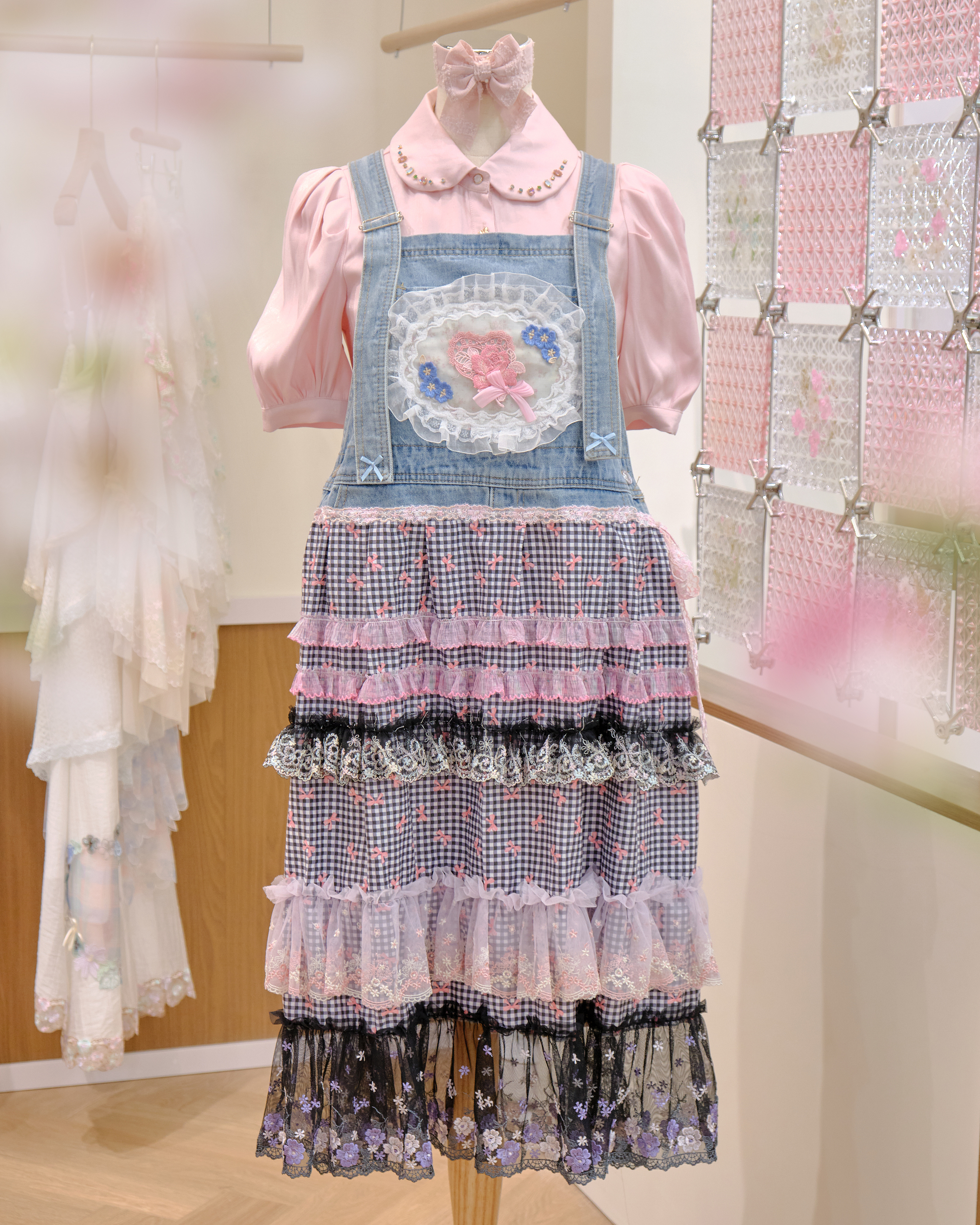 12601 Original Floral Embroidery Patchwork Denim Jumpsuit