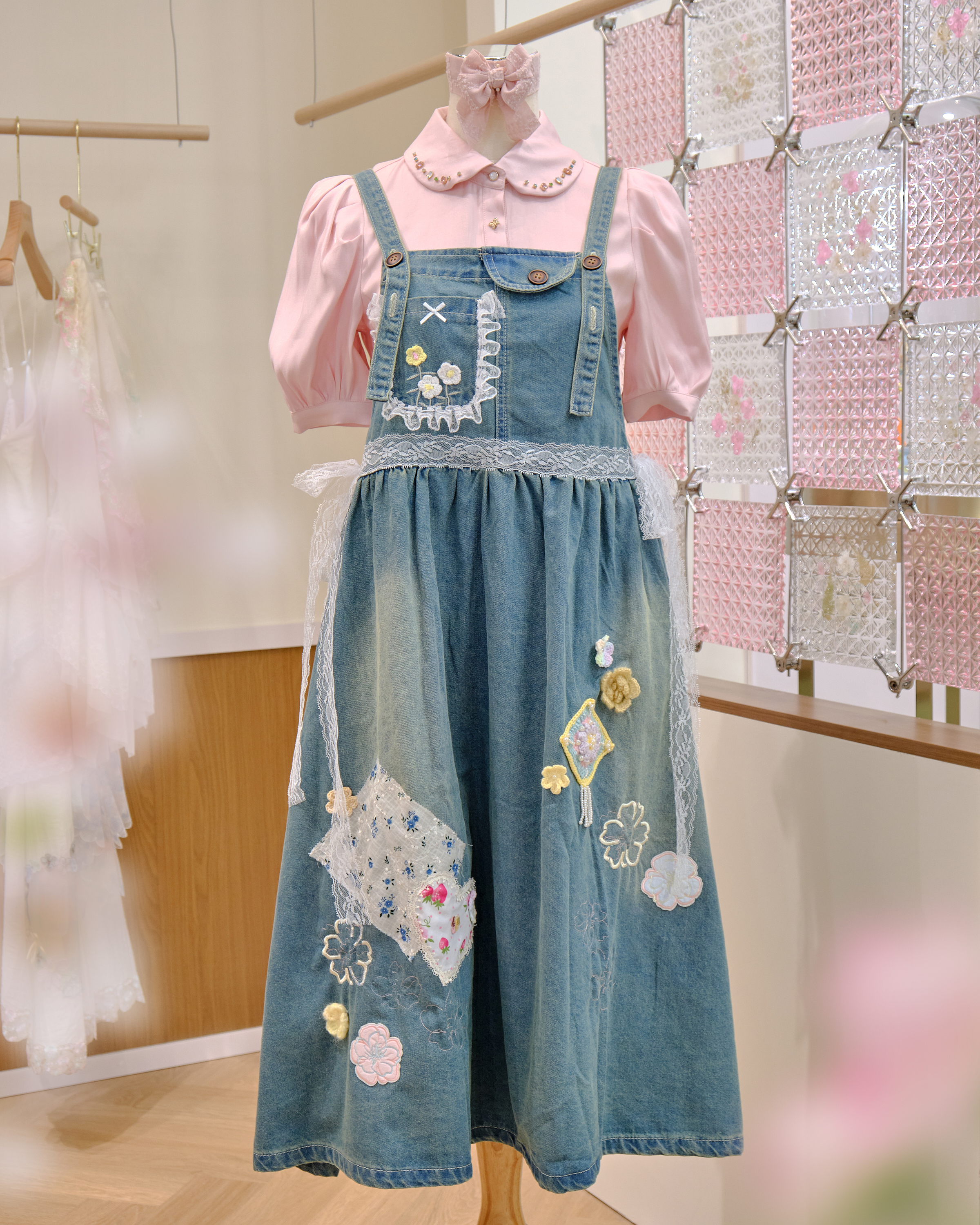 12598 Original Floral Embroidery Patchwork Denim Jumpsuit