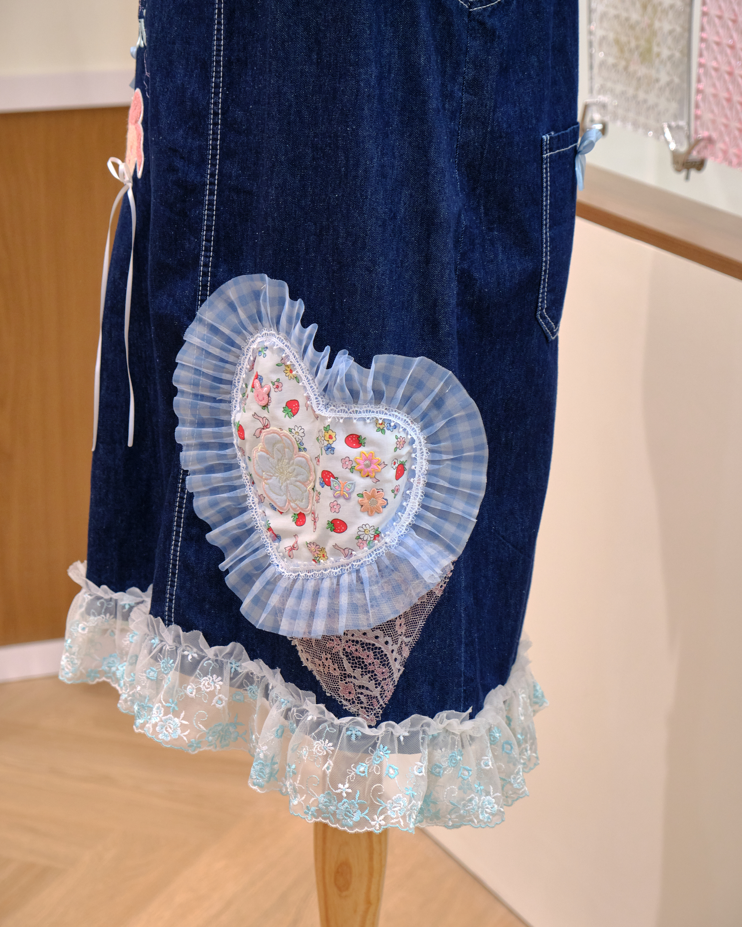 12597 Original Floral Embroidery Patchwork Denim Jumpsuit