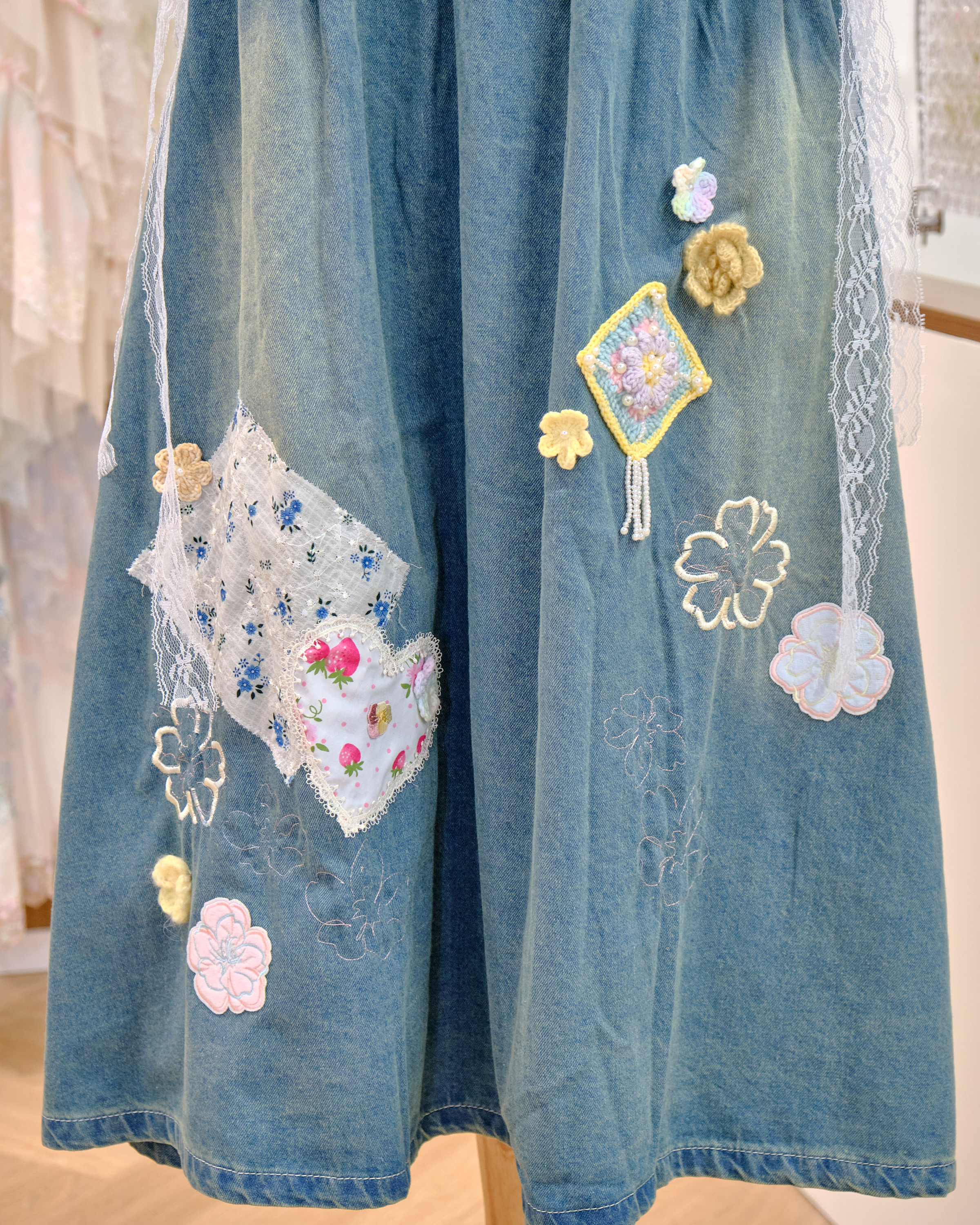 12598 Original Floral Embroidery Patchwork Denim Jumpsuit