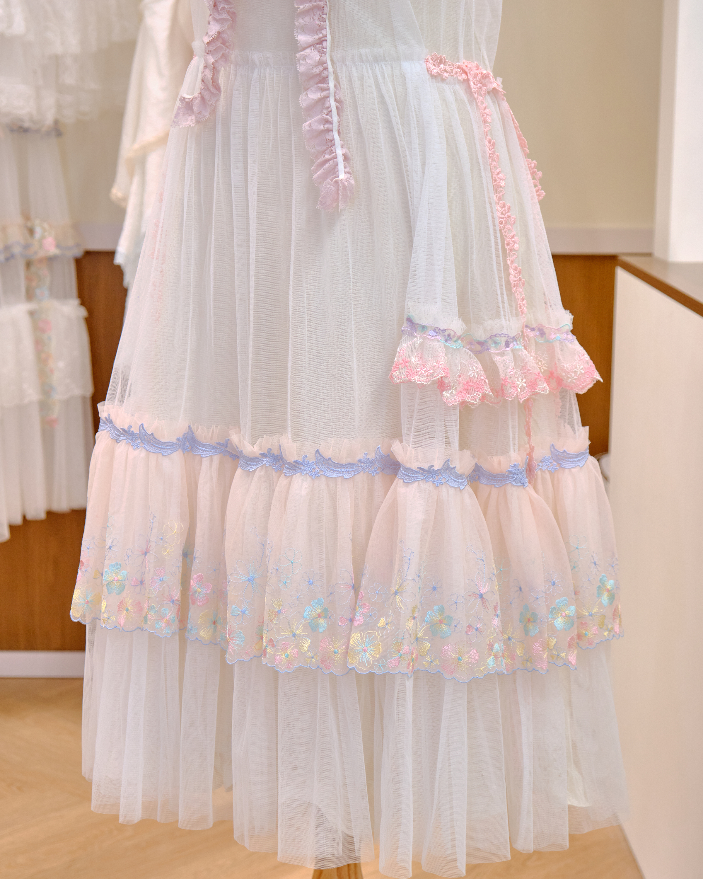 12593 Classic Sheer Lace Long Dress with Adjustable Side Belts