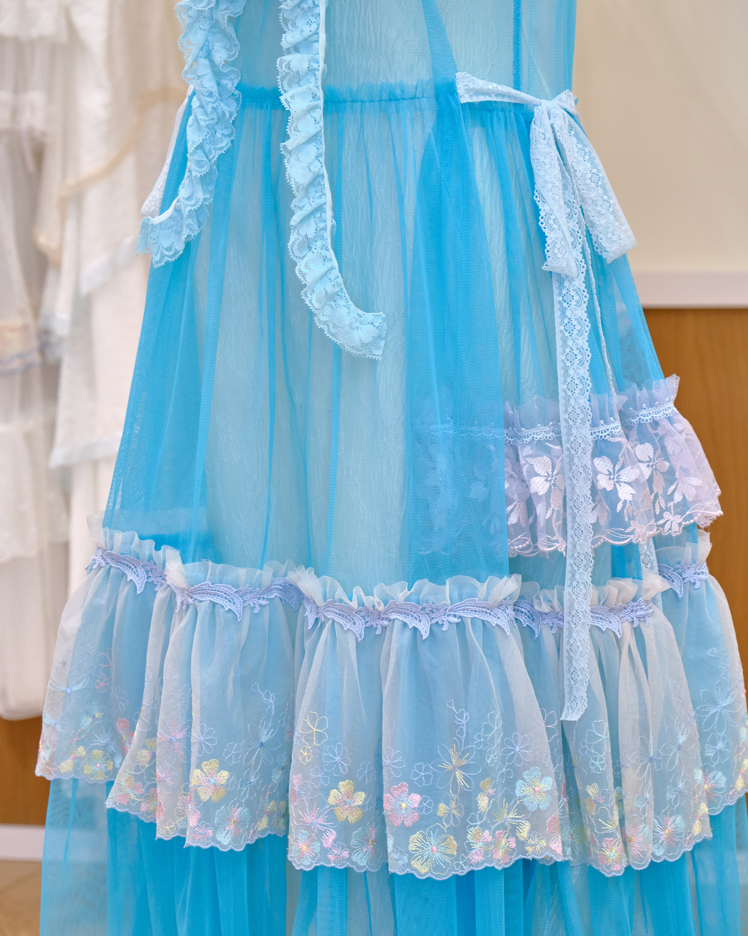 12591 Classic Sheer Lace Long Dress with Adjustable Side Belts