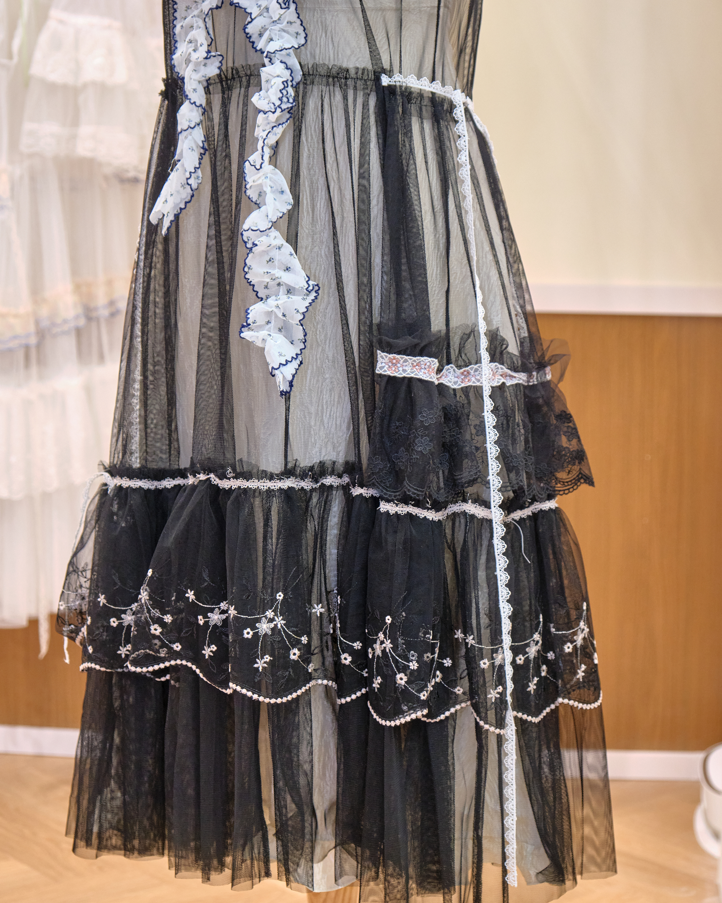 12592 Classic Sheer Lace Long Dress with Adjustable Side Belts