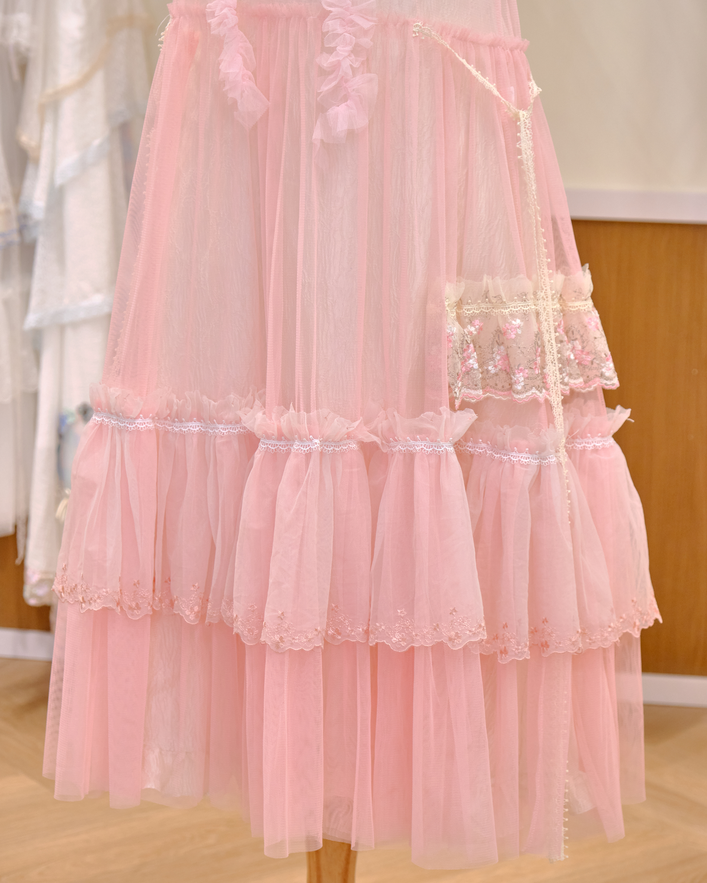 12590 Classic Sheer Lace Long Dress with Adjustable Side Belts