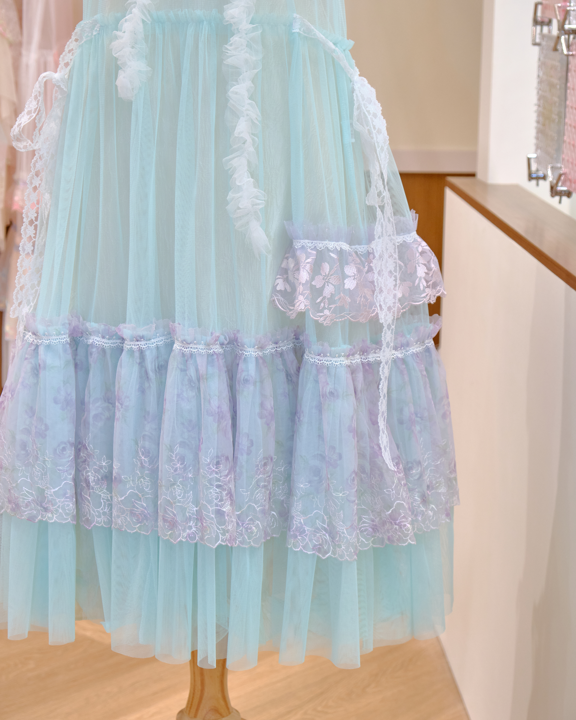 12589 Classic Sheer Lace Long Dress with Adjustable Side Belts