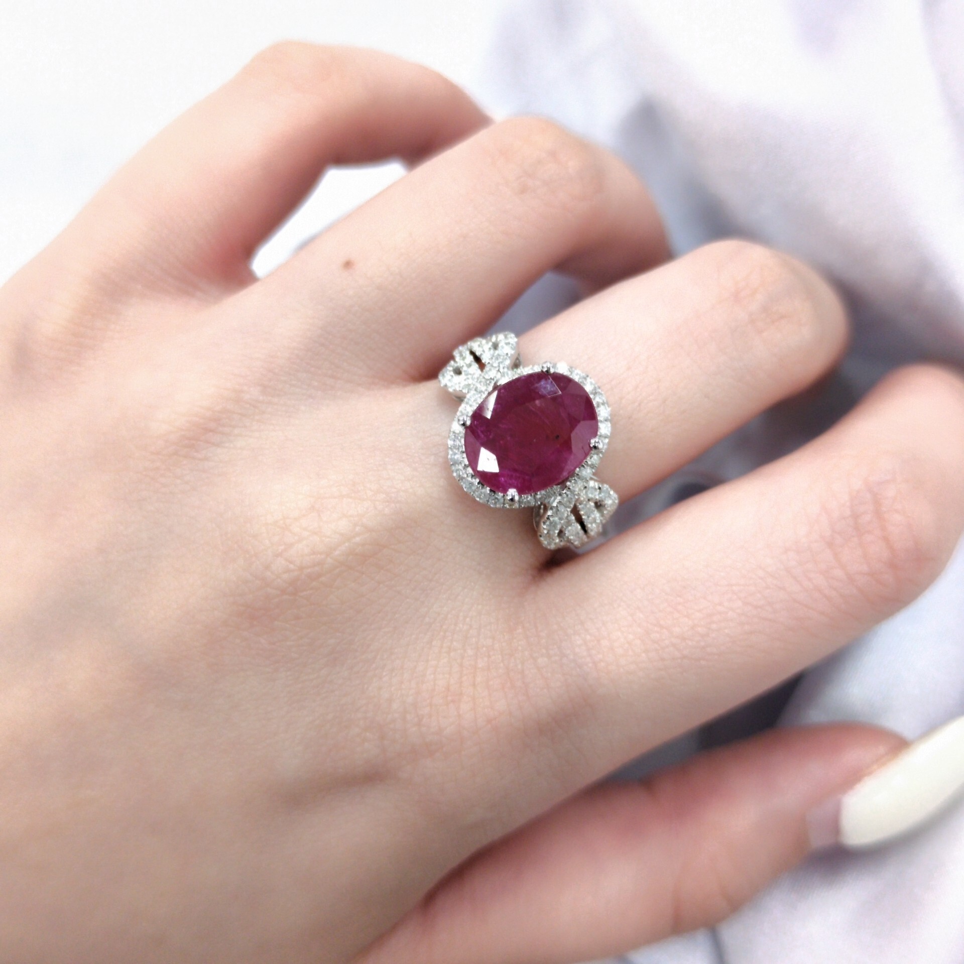 18K White Gold 4.12ct Ruby and Diamond Ring