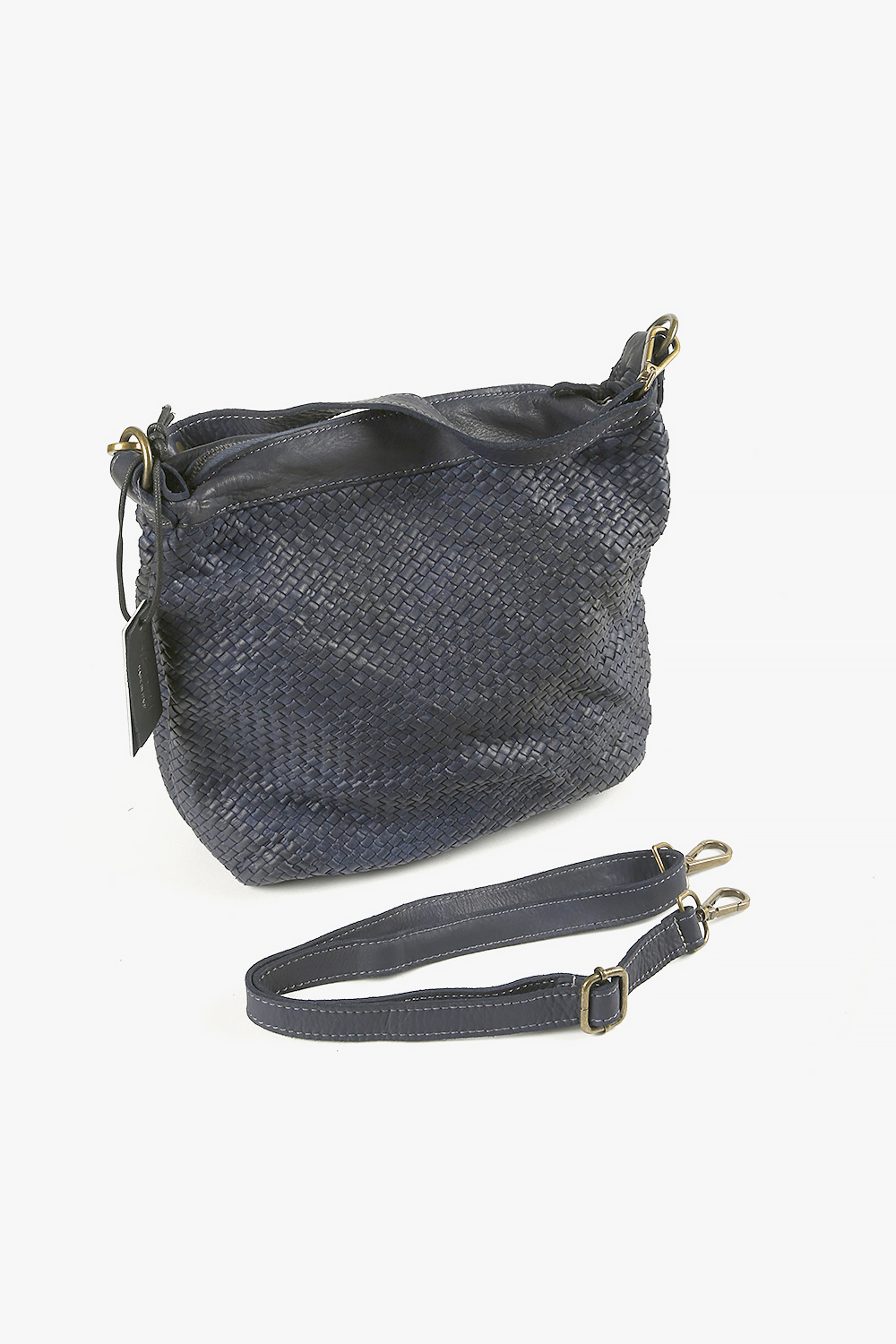 Astrid 編織中型水桶包 深藍