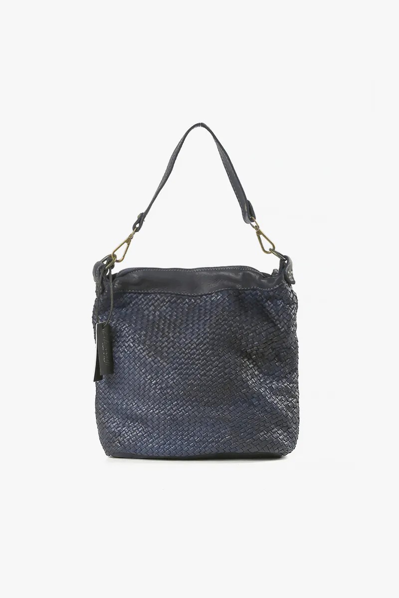 Astrid 編織中型水桶包 深藍