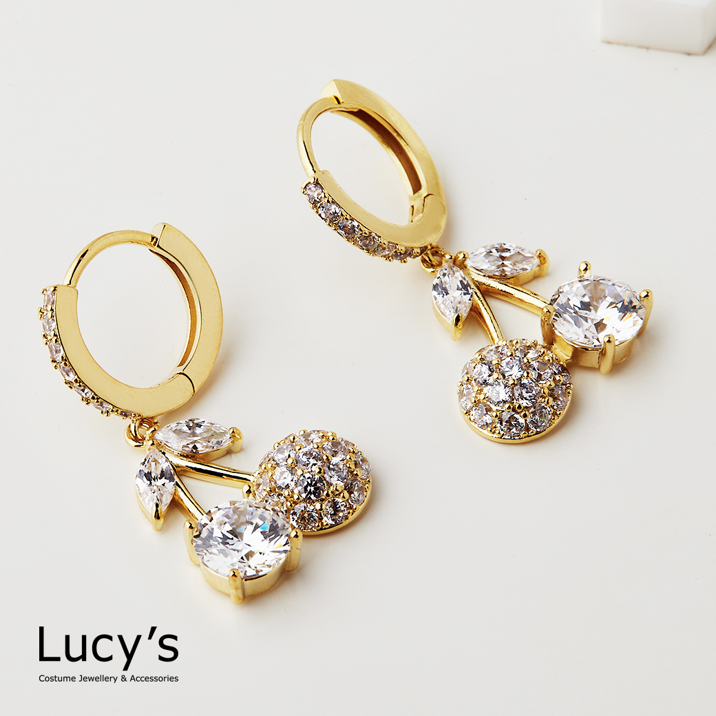 閃鑽櫻桃 易扣耳環 (二色) (122684/122685)