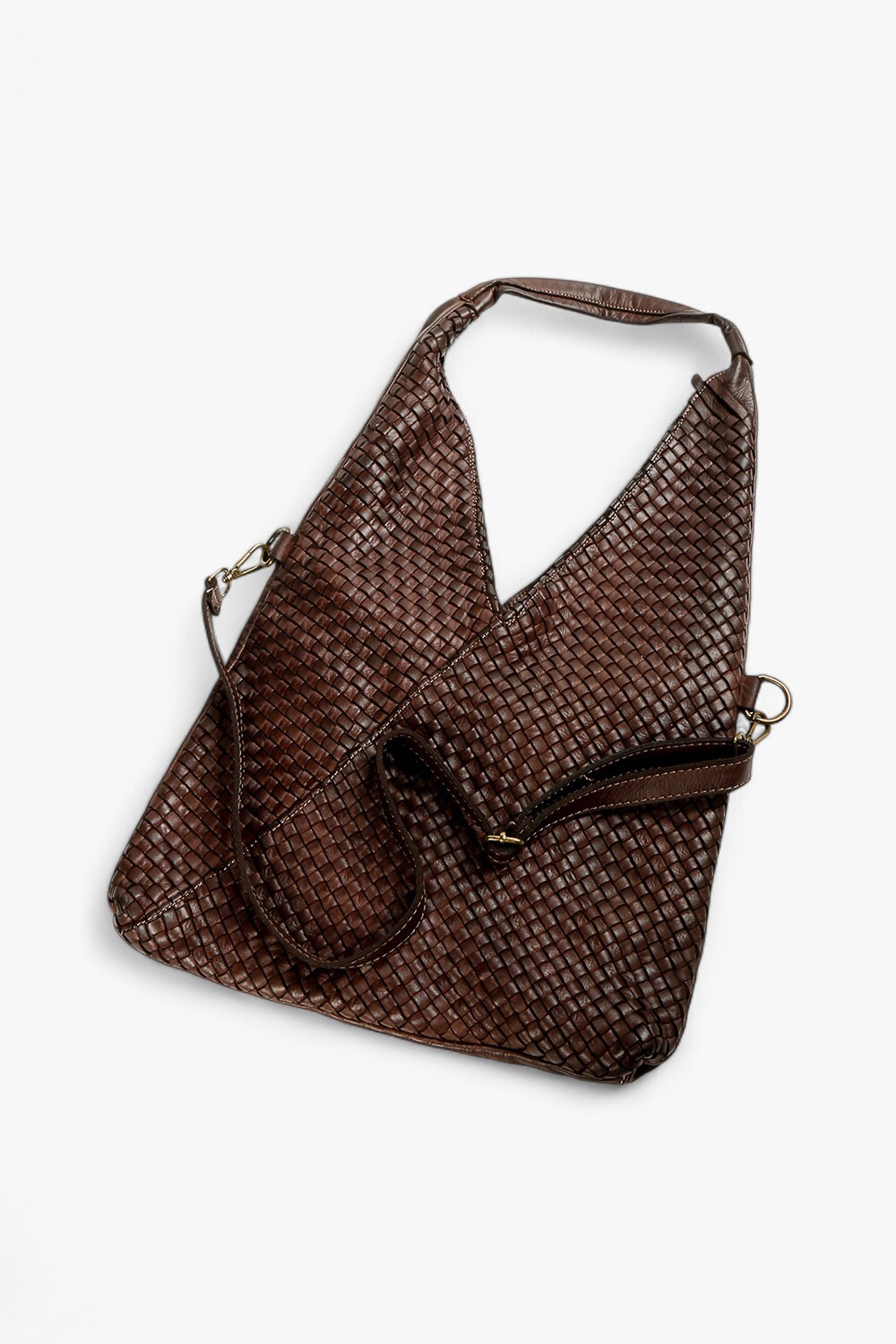 LORENA 編織交叉肩背包 深咖