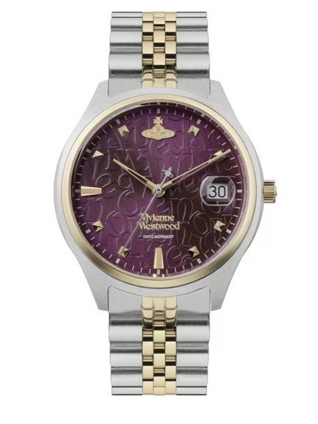 Vivienne Westwood 半金浮雕土星LOGO手錶 紫羅蘭錶盤