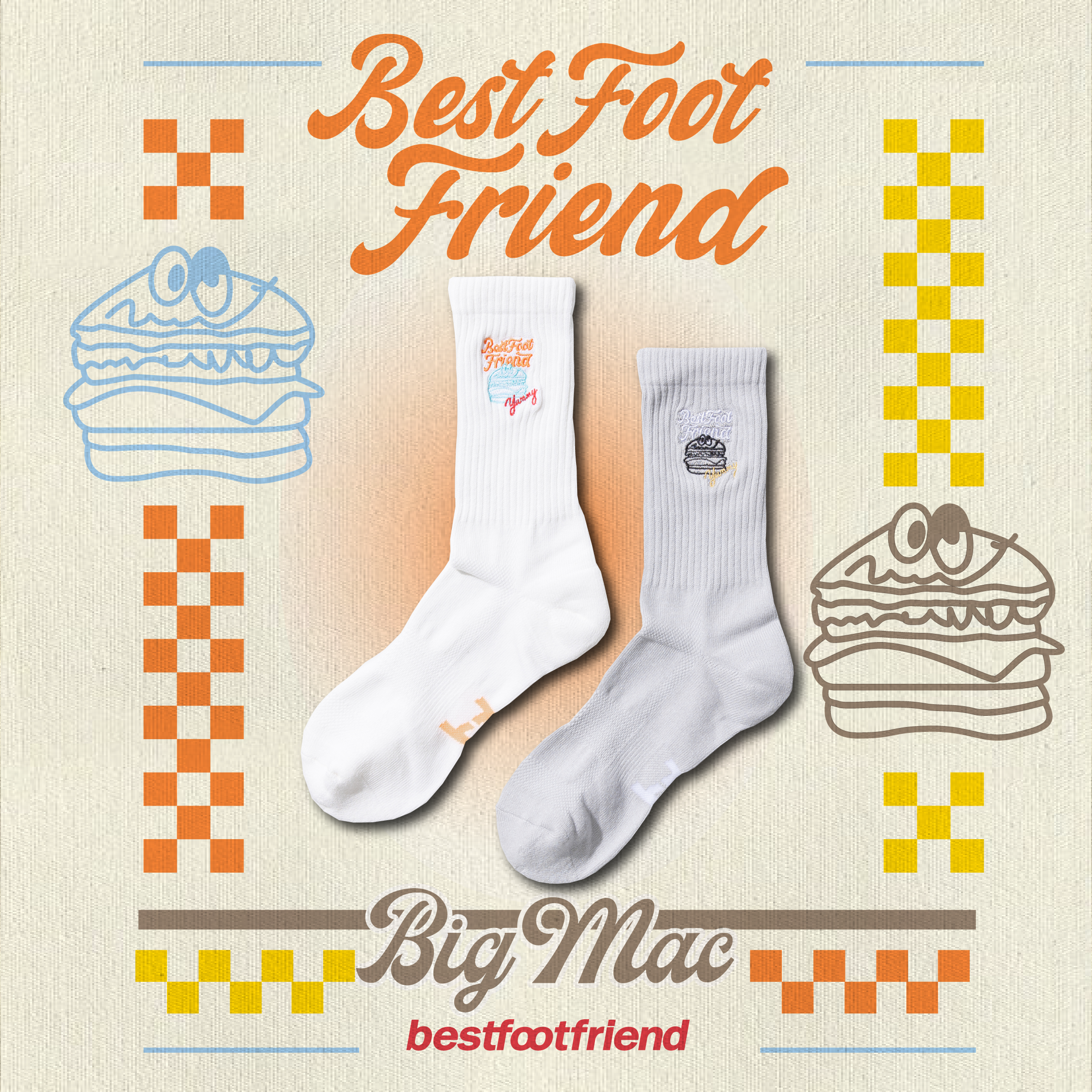 【逢甲 FUZZY】Best Foot Friend Bic Mac 大麥克 BFF 襪子 白色 灰色 BF24003