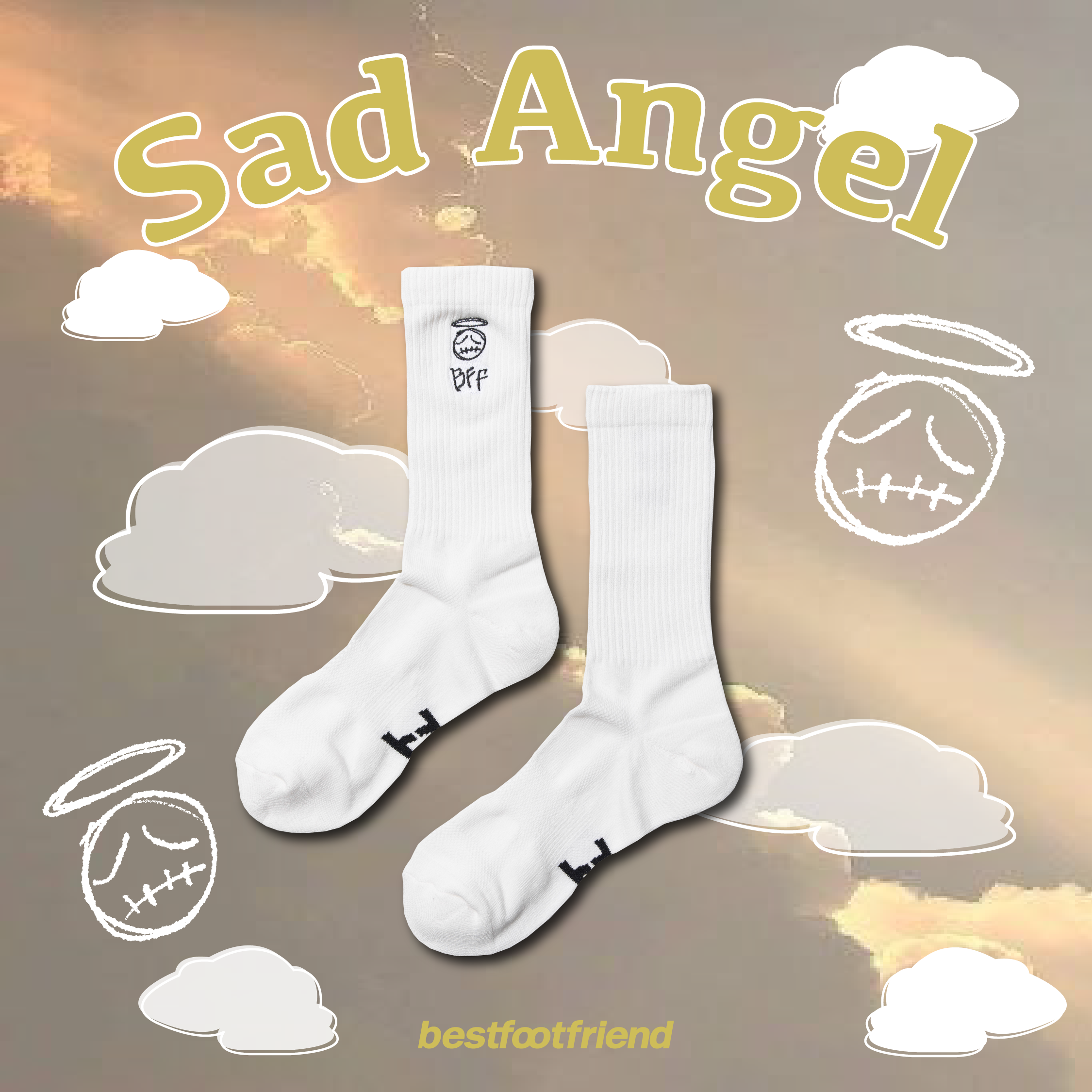 【逢甲 FUZZY】Best Foot Friend Sad Angel 憂傷天使 BFF 襪子 白色 BF24004