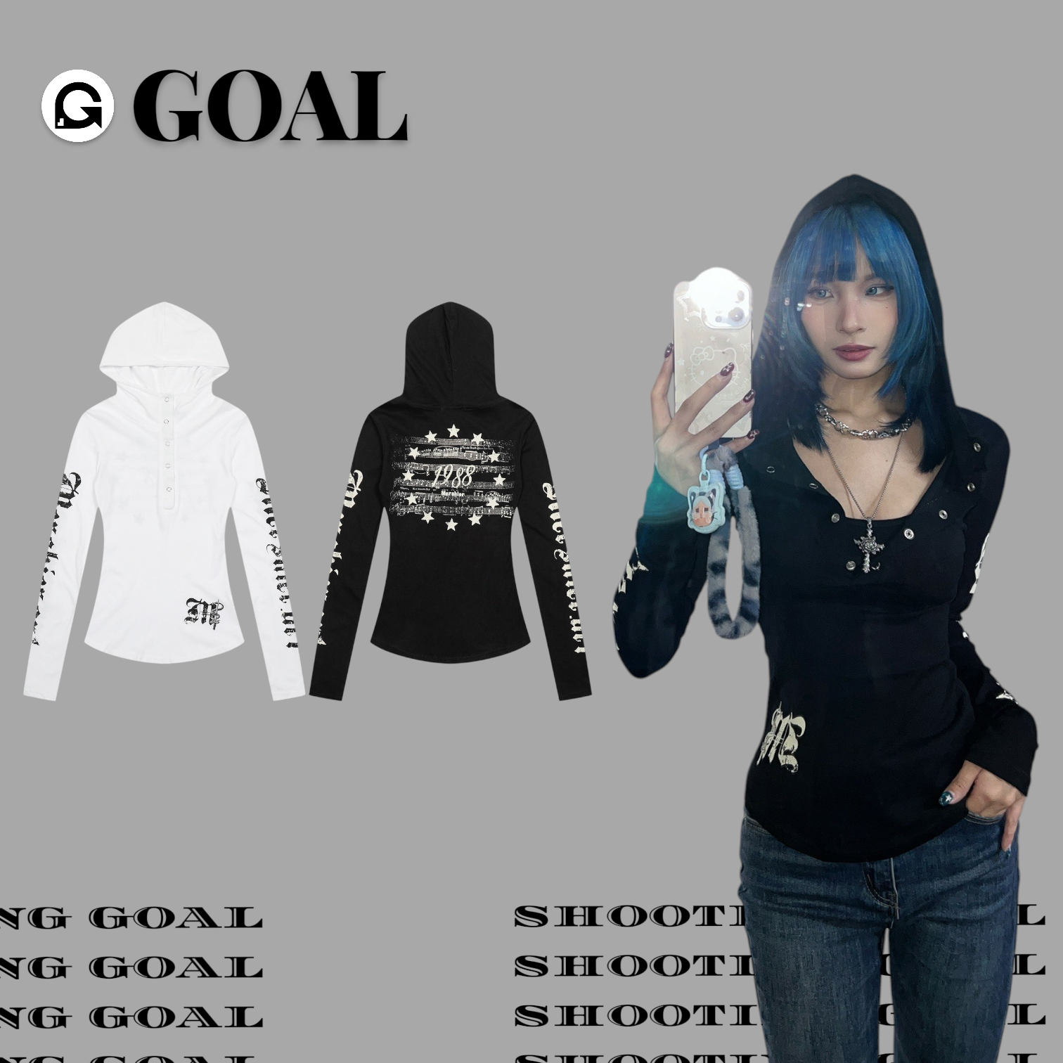 (GOAL) 美式歌德字體連帽上衣 薄長袖 防曬外套 MS7732