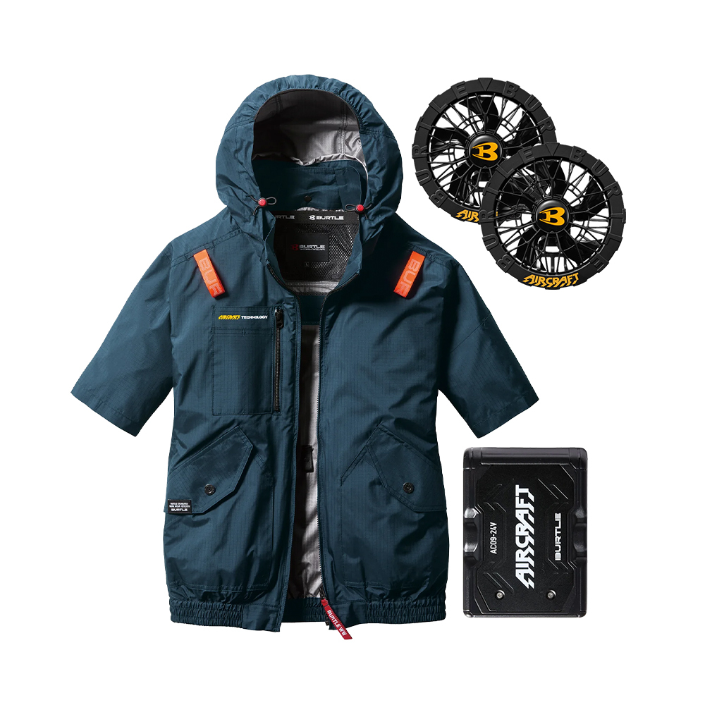 AC2076-92 短袖上衣 空調風扇衣 藍色 24V組合