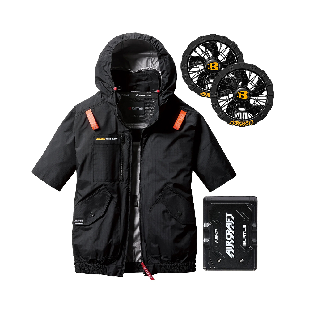 AC2076-35 短袖上衣 空調風扇衣 黑色 24V組合