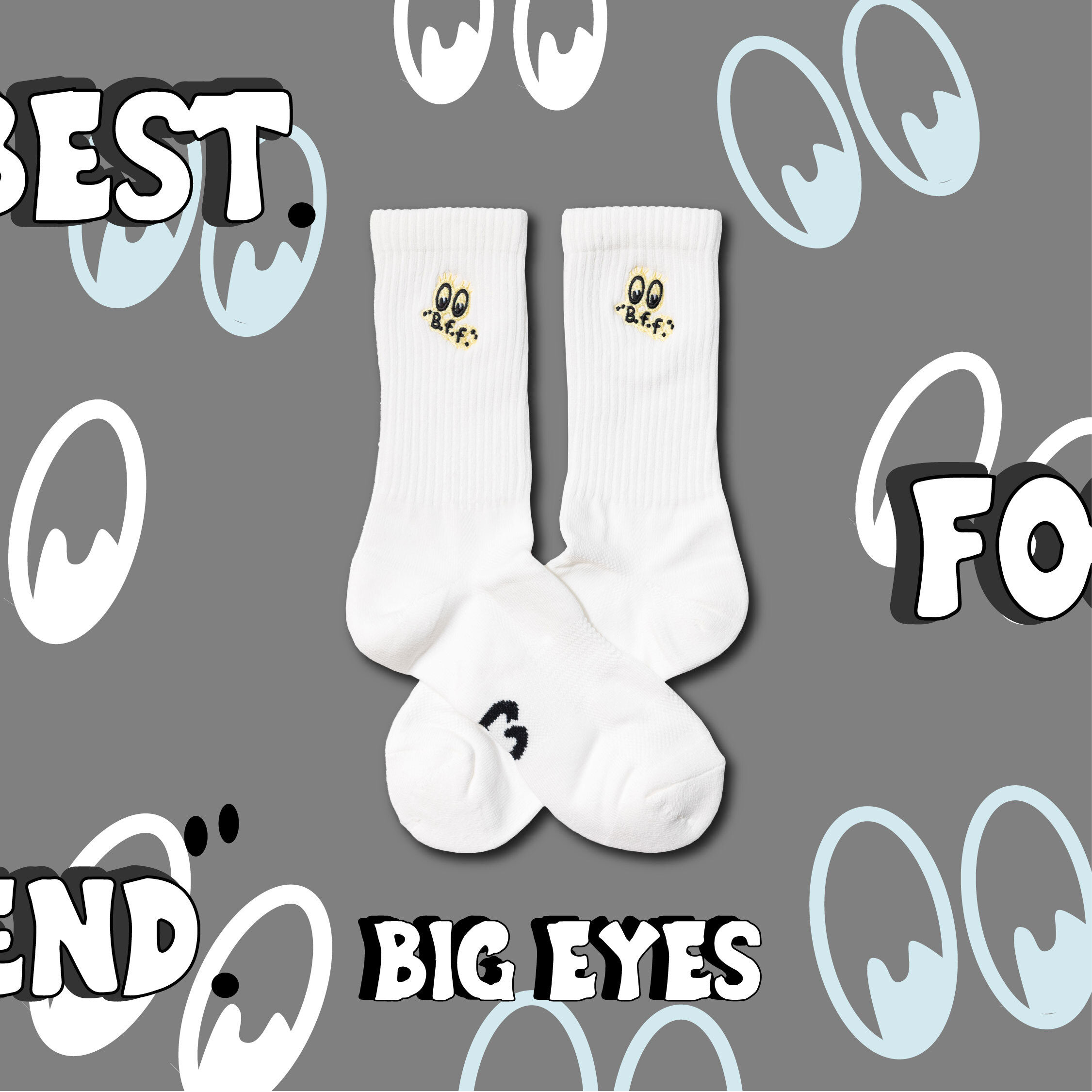 【逢甲 FUZZY】Best Foot Friend Big Eyes 大眼睛 BFF 襪子 白色 BF24018