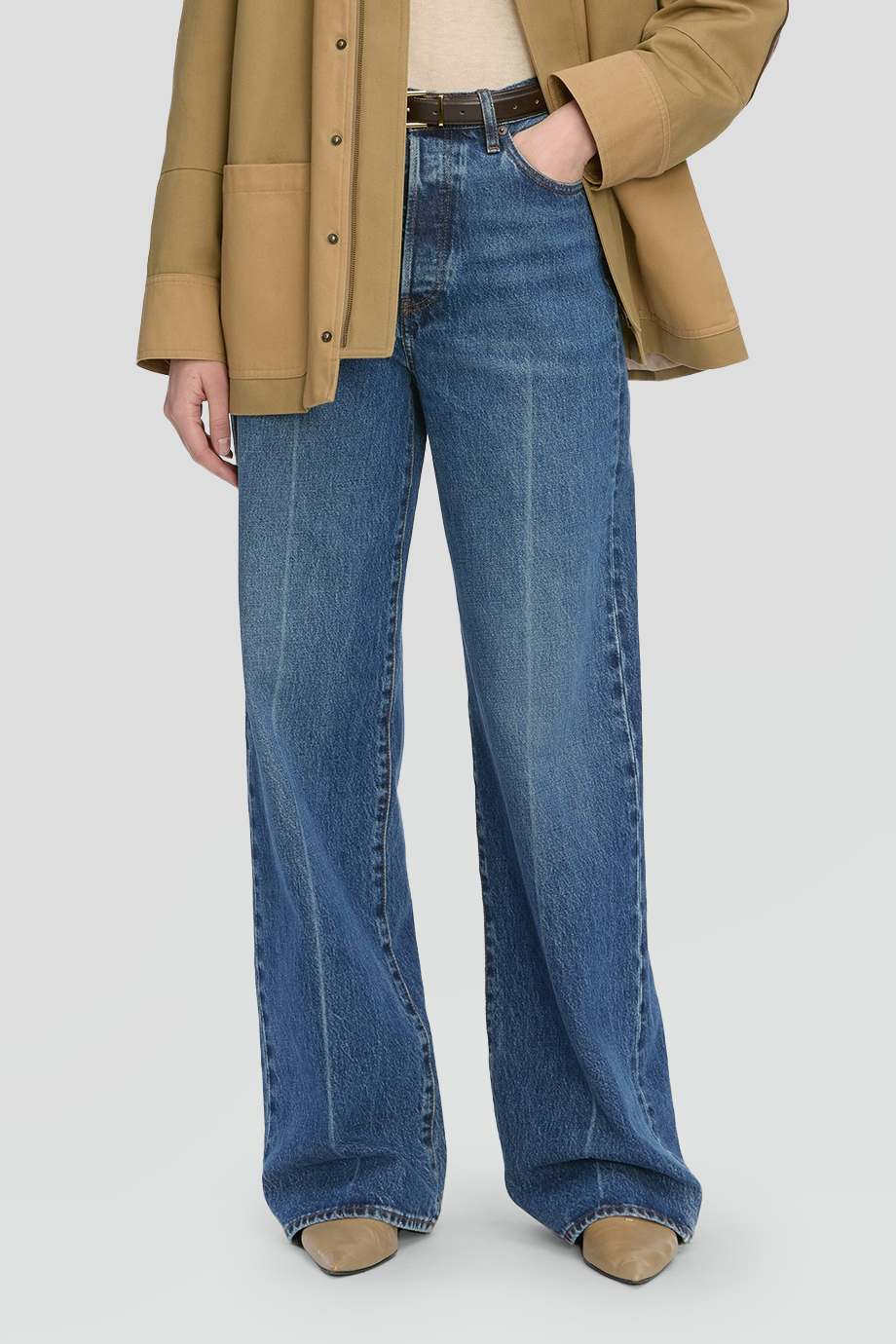 FRAME｜COLLEGIATE 高腰壓線細節牛仔寬褲