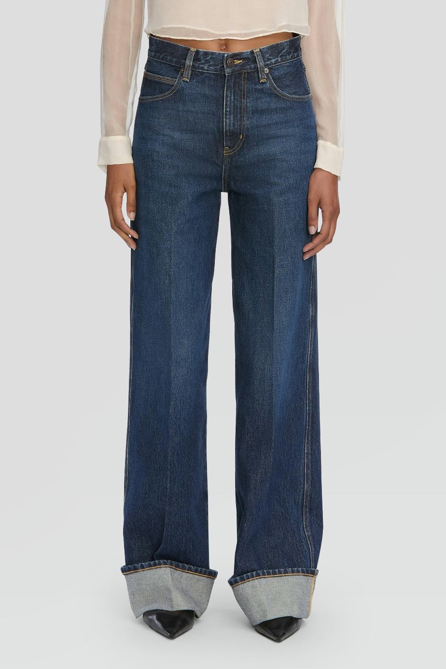 FRAME｜CUFFED 高腰翻折褲腳牛仔寬褲