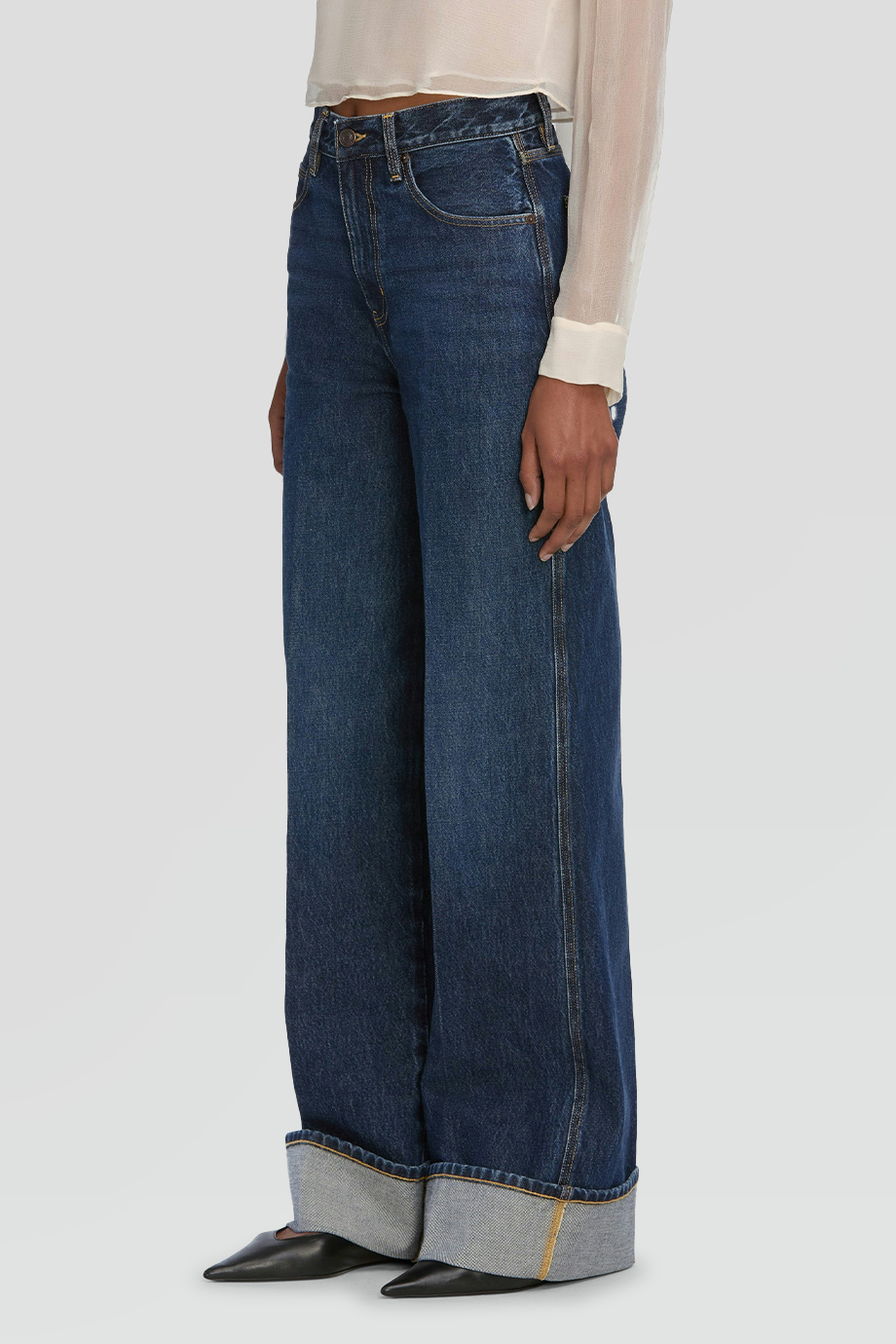 FRAME｜CUFFED 高腰翻折褲腳牛仔寬褲