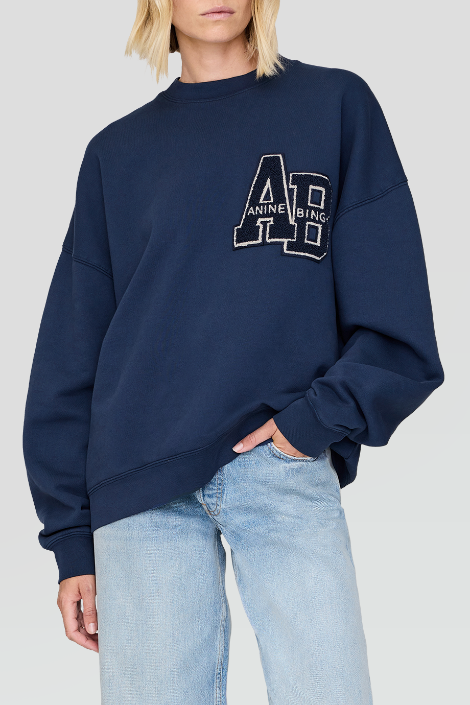 Anine Bing｜MILES 落肩品牌絨布貼飾衛衣