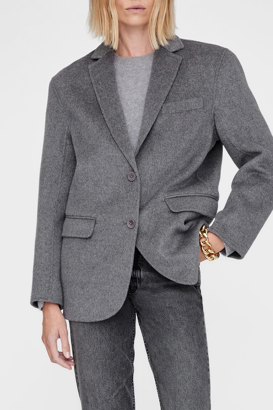 Anine Bing｜QUINN 寬版排釦羊毛西裝外套