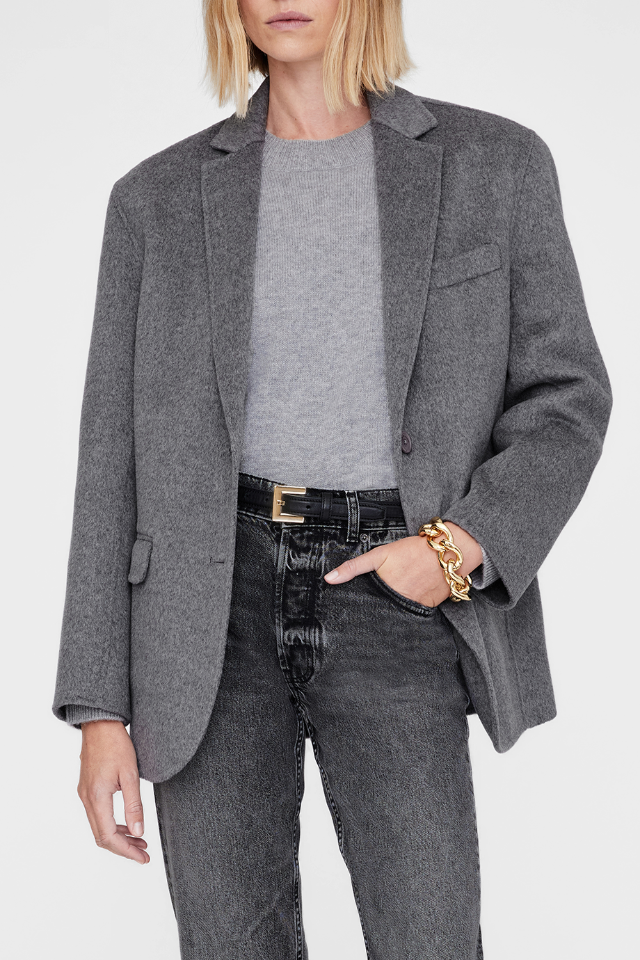 Anine Bing｜QUINN 寬版排釦羊毛西裝外套